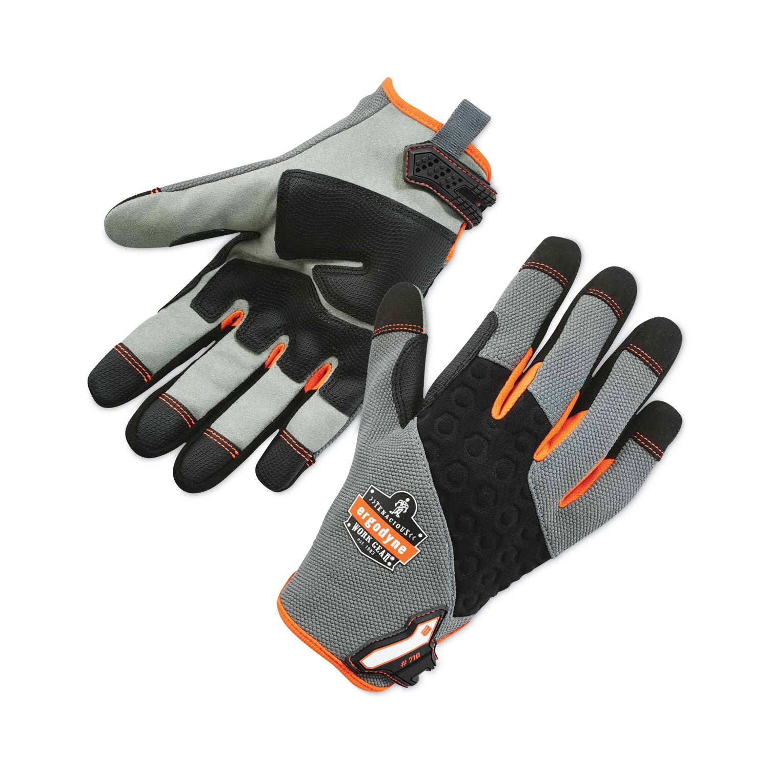 Ergodyne ProFlex 710 Heavy-Duty Utility Gloves, Small, Gray, 8" Length, Padded Palm, Reinforced Fingertip, Abrasion Resistant, Machine Washable, 2 Pairs