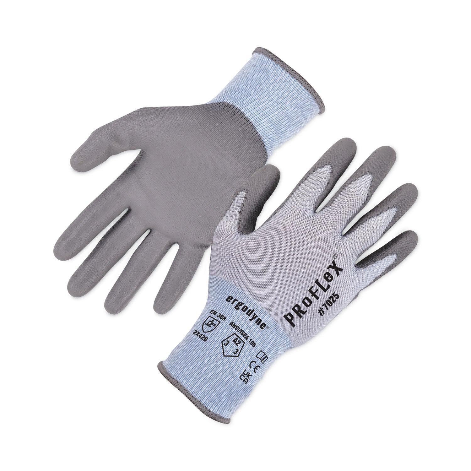 Ergodyne 7025 PU-Coated Cut-Resistant Gloves, Large, Blue, Touchscreen Capable, HPPE/Nylon Spandex, Polyurethane Palm, ANSI A2 Cut Level, 2 Pairs per Pack