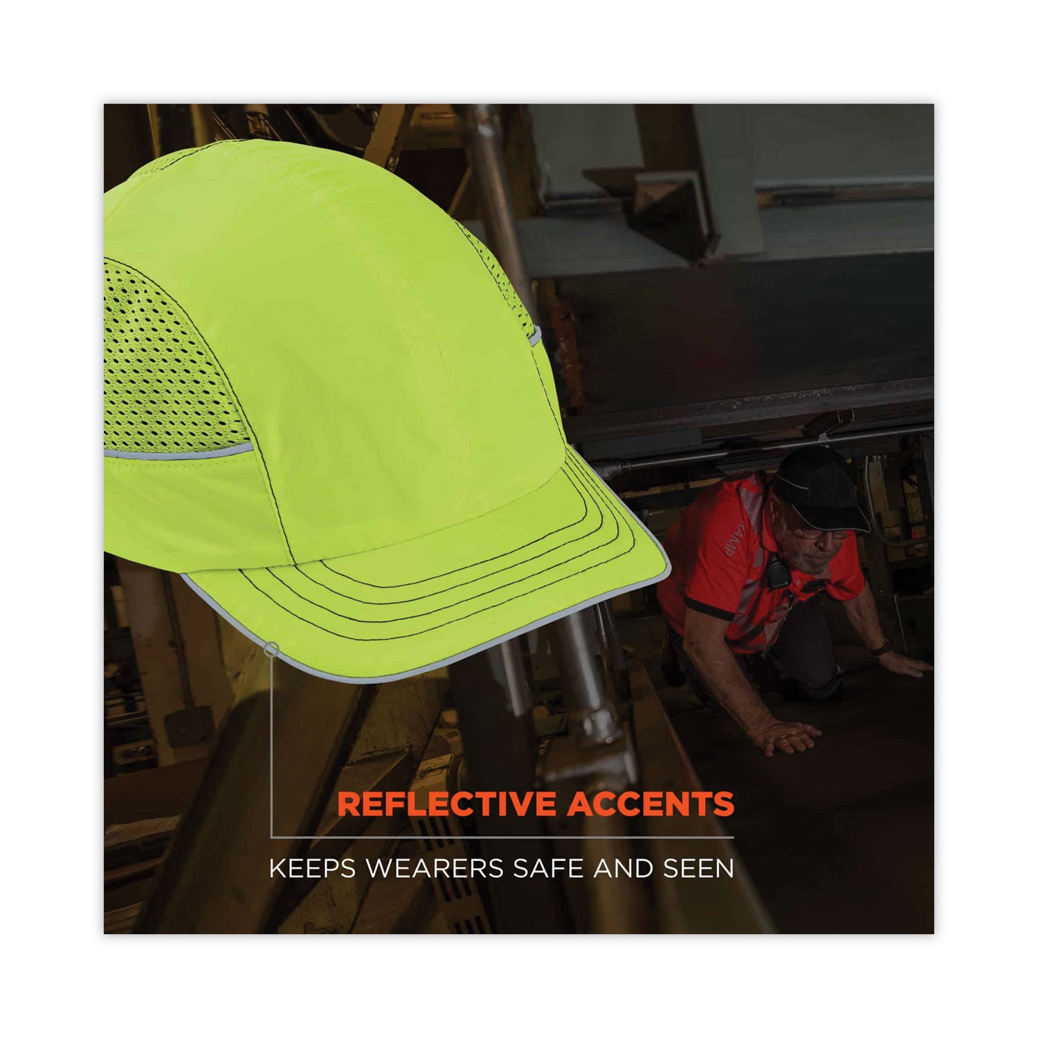 Ergodyne 8950 Bump Cap Hat - Recommended for: Industrial, Mechanic, Factory, Home, Baggage Handling - Short - Bump, Scrape, Head Protection - Lime - Comfortable, Impact Resistant, Machine Washable, Removable - 1 Each