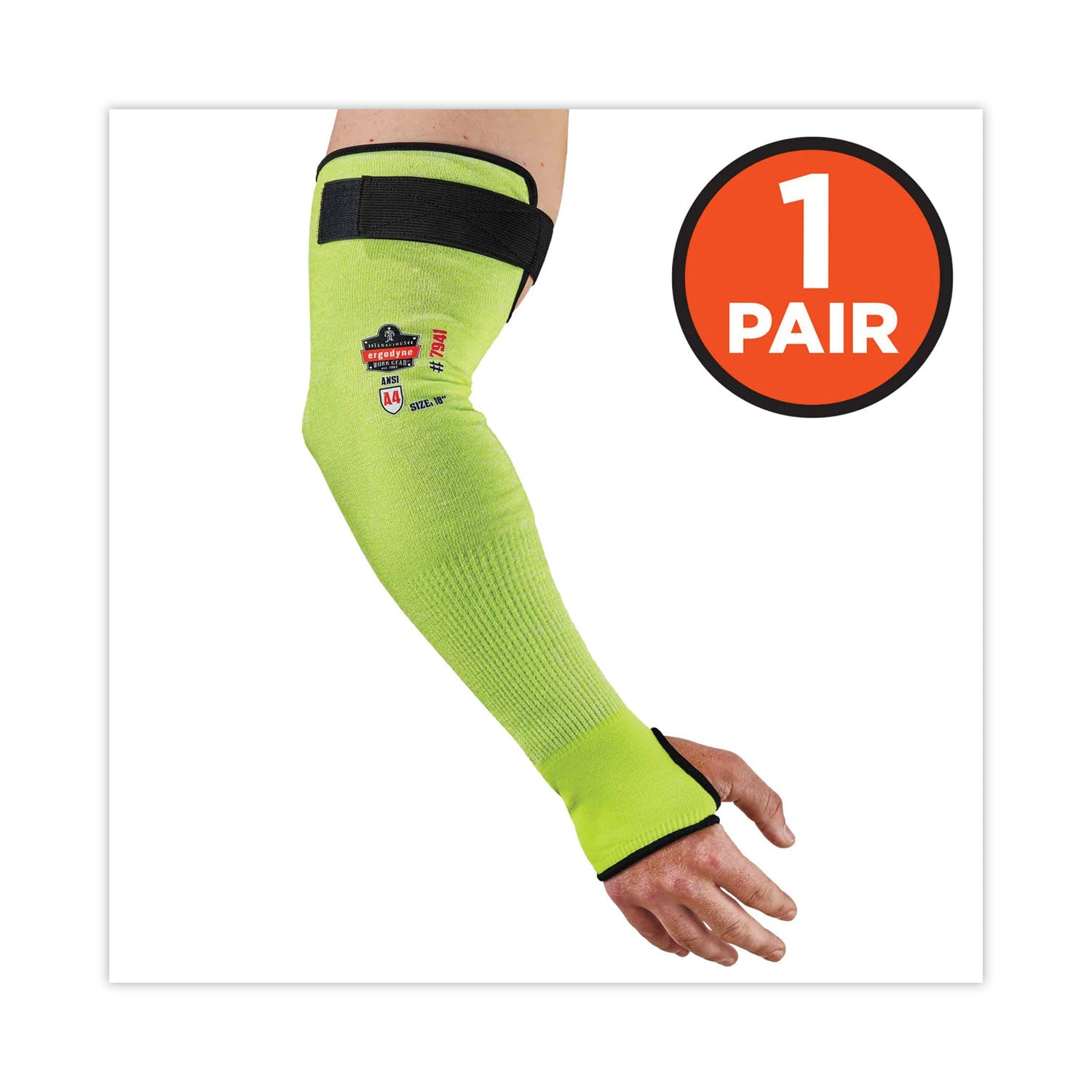 Ergodyne ProFlex 7941 Cut-Resistant Protective Arm Sleeve Pair, 18" Length, Lime, Kevlar Yarn, Machine Washable, Heat Resistant, Moisture Wicking, High Visibility, Adjustable Fit, 2 Sleeves per Pair