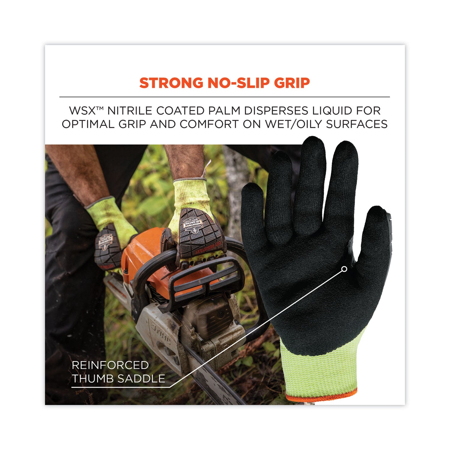 Ergodyne ProFlex 7141 Nitrile-Coated DIR Level 4 Cut-Resistant Gloves, Medium, Lime, 1.75" Thick, 10" Length, 2 Pairs per Pack, 72 Packs per Carton