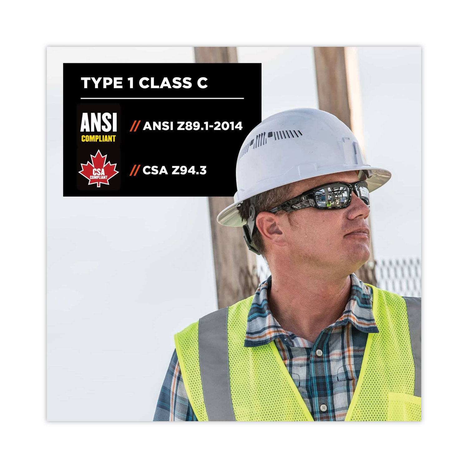 Ergodyne 8973 Class C Full Brim Hard Hat, White, White
