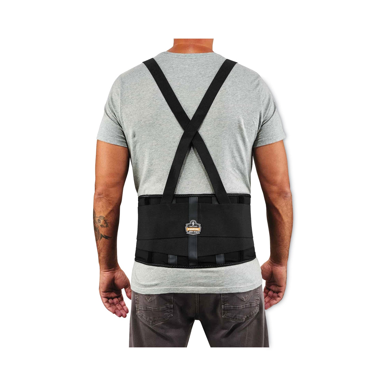 Ergodyne ProFlex 100 Economy Back Support Brace - 52" to 58" Waist Size - Black - Polypropylene, Rubber, 280D Spandex - 1 Each