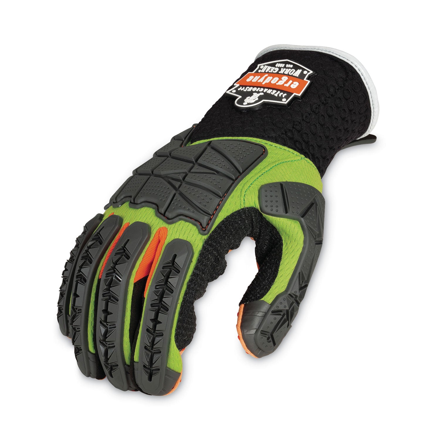 Ergodyne ProFlex 925F(x) Standard Dorsal Impact-Reducing Gloves, Medium, Lime, 2" Thick, 13.50" Length, Impact Resistant, High Visibility, Non-slip Grip, Reinforced Thumb & Index, Breathable, 2 Pairs