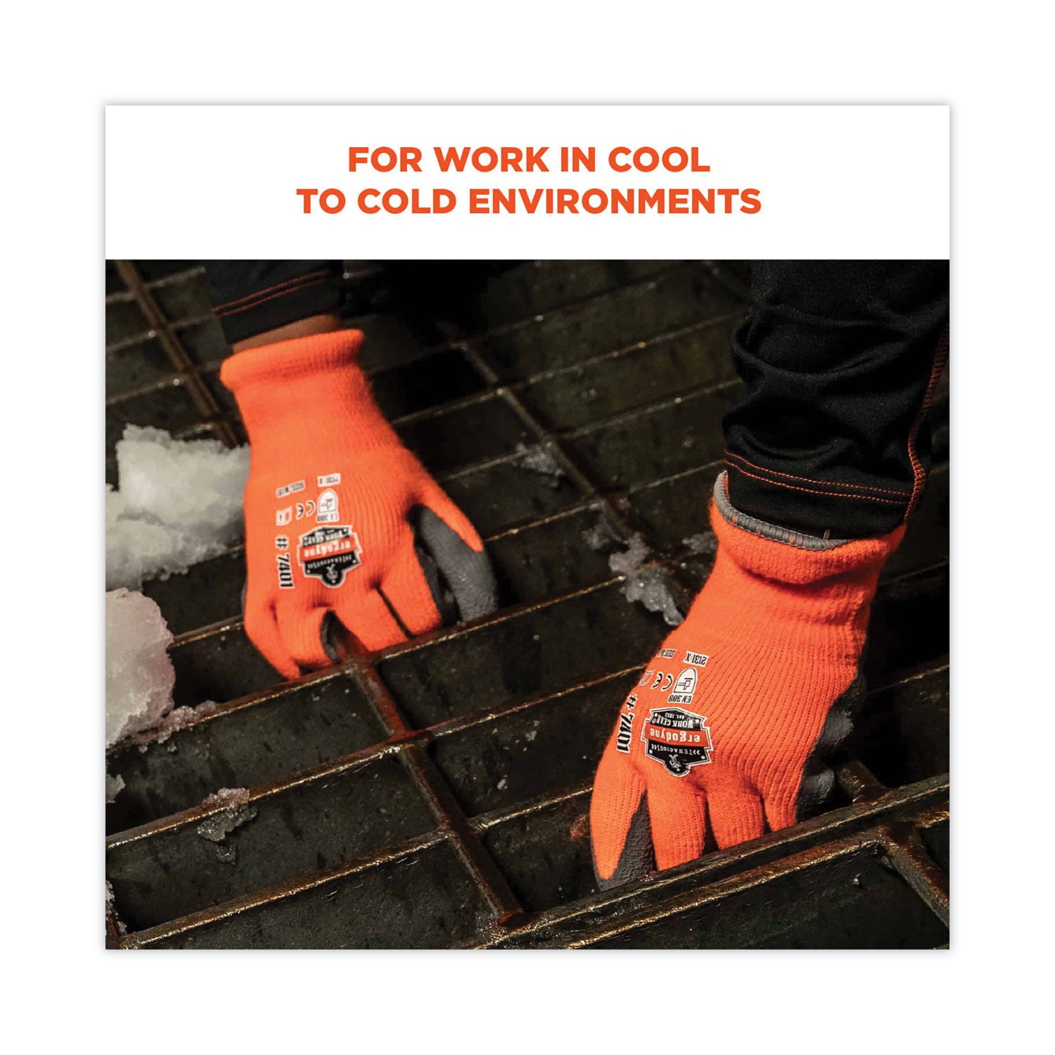 Ergodyne ProFlex 7401 Coated Lightweight Winter Work Gloves, Large, Orange, Latex Coating, Thermal Protection, Cut Resistant, Machine Washable, 2 Pairs per Pack, 144 Pairs per Carton