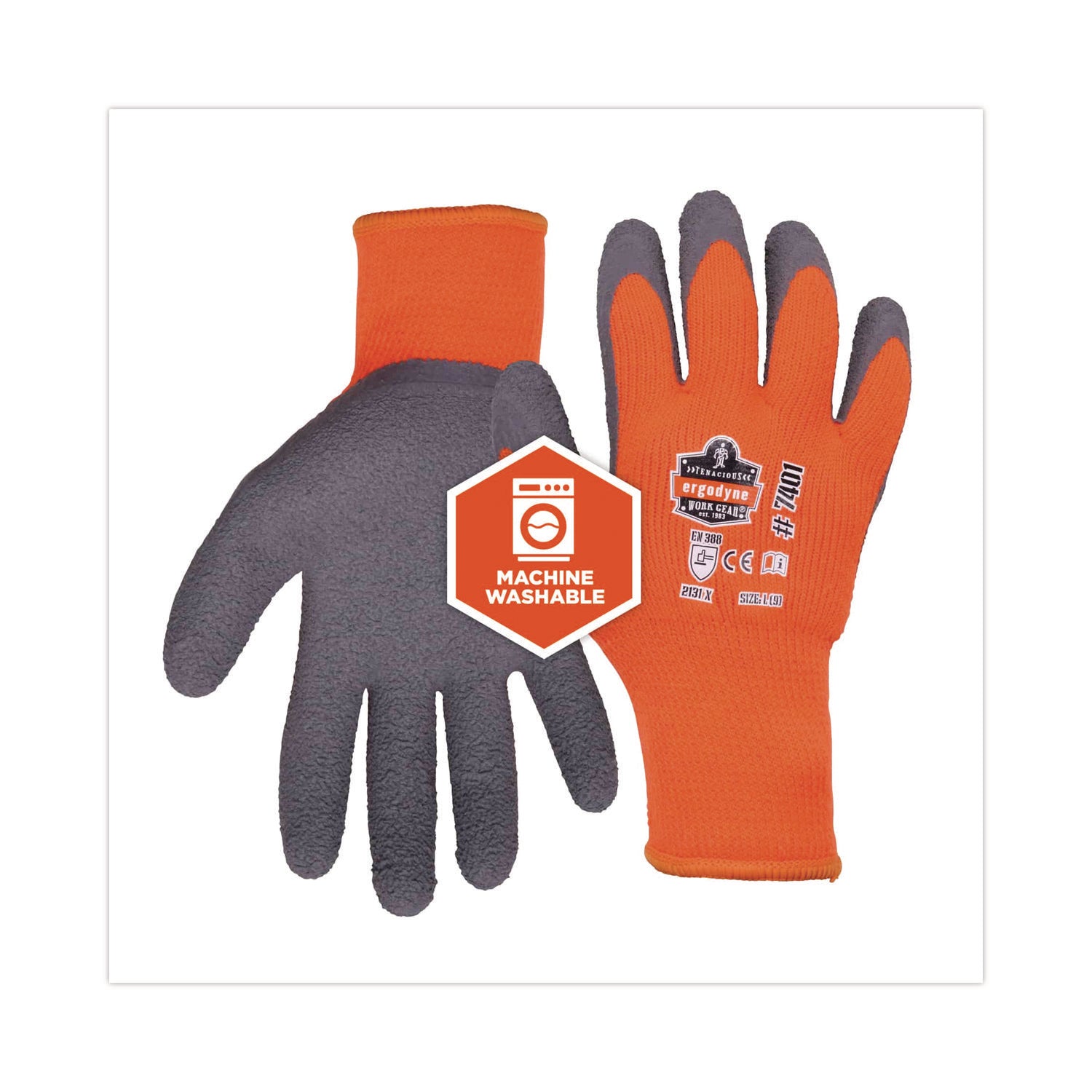 Ergodyne ProFlex 7401 Coated Lightweight Winter Work Gloves, Medium, Orange, Latex Coating, Thermal Protection, Cut Resistant, Machine Washable, 1.75" Thick, 10" Length, 12 Pairs