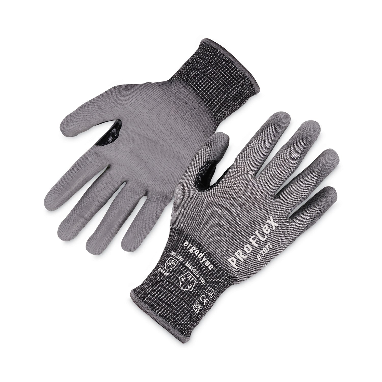 Ergodyne ProFlex 7071 PU-Coated Cut-Resistant Gloves, XXL, Gray, ANSI A7, 18-Gauge HPPE, Touchscreen Capable, Reinforced Thumb Saddle, Machine Washable, 2 Pairs per Pack