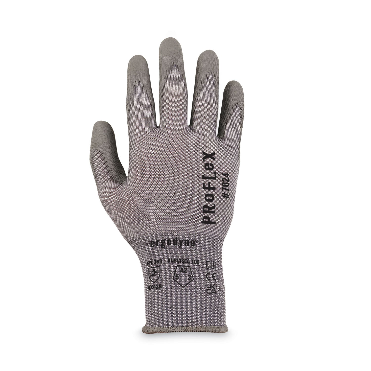 Ergodyne 7024 PU-Coated Cut-Resistant Gloves, Small, Gray, Touchscreen Capable, Polyurethane Palm, HPPE/Nylon Spandex, 2 Pairs per Pack