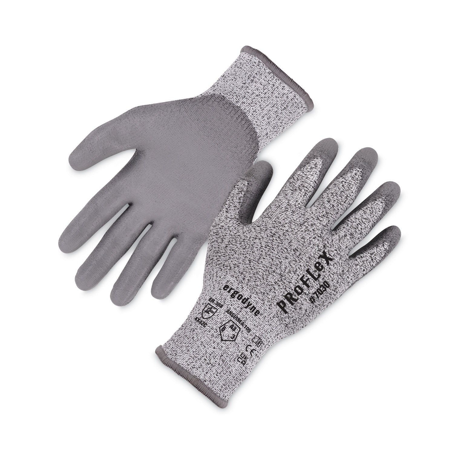 Ergodyne 7030 PU-Coated Cut-Resistant Gloves, X-Large, Gray, Touchscreen Capable, Polyurethane Palm, HPPE/Nylon Spandex, 13-Gauge, 2 Pairs per Pack
