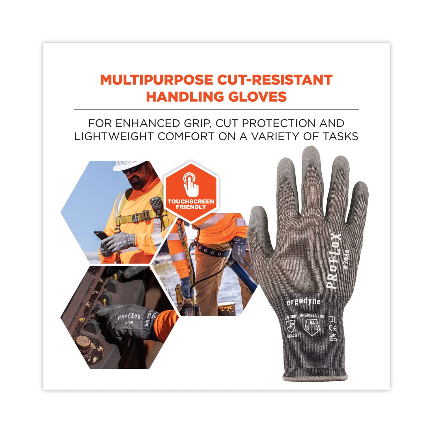 ProFlex 7044 ANSI A4 PU Coated CR Gloves, Gray, Small, Pair