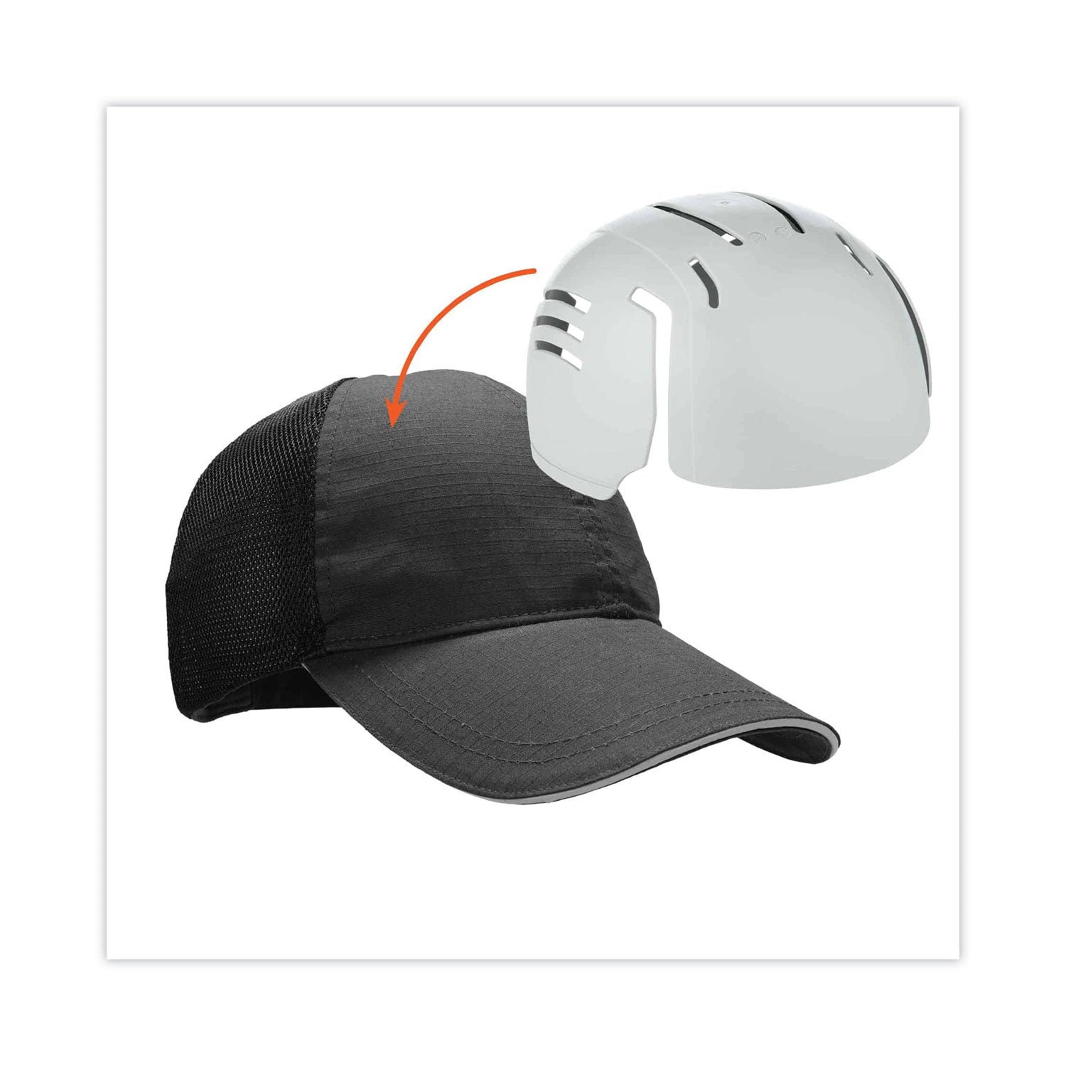 Ergodyne Skullerz 8946 Standard Baseball Cap with Insert, One Size, Black, Reflective, Adjustable, Breathable, Lightweight, Comfortable, Machine Washable, Hook & Loop Closure, Mesh Back, 1 Each