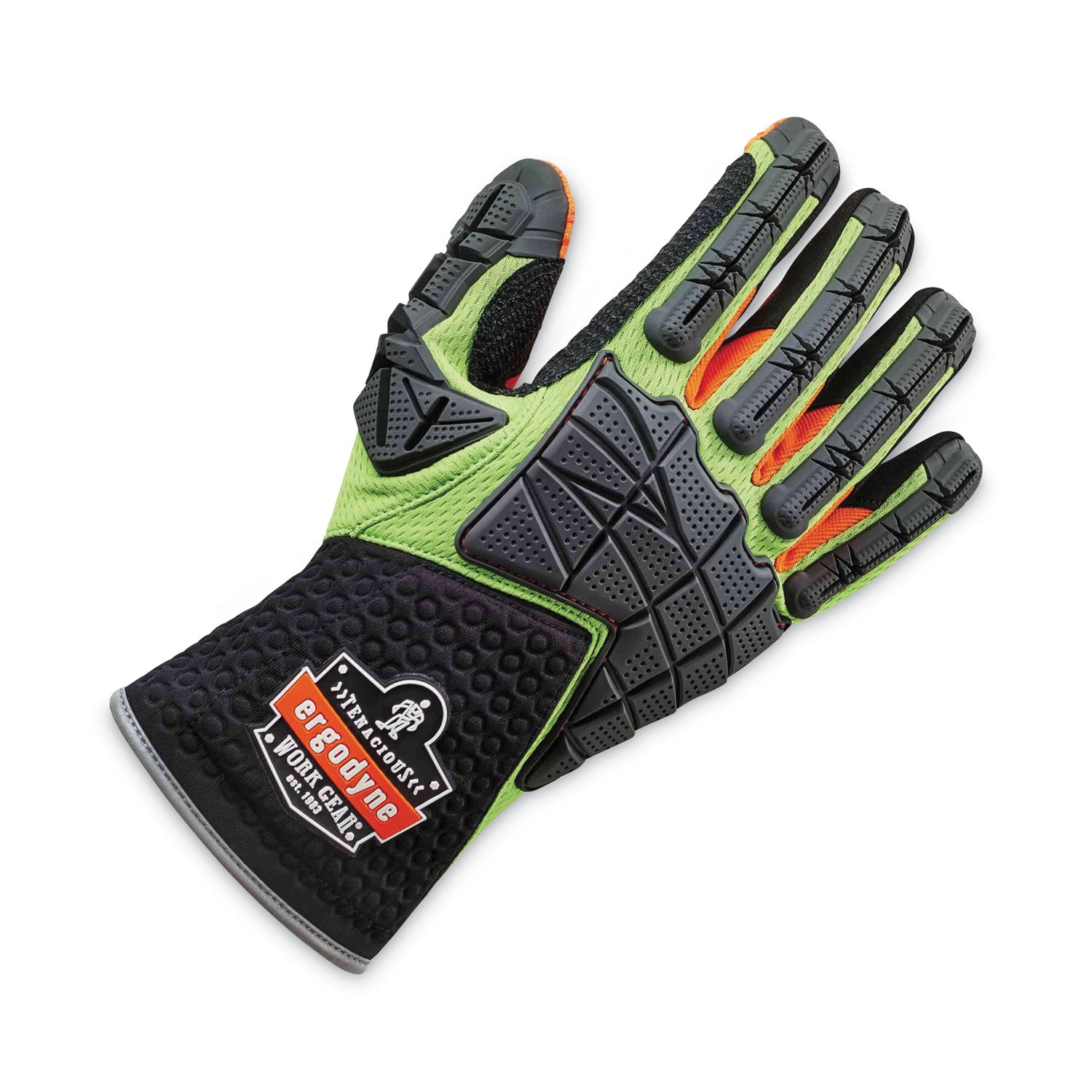 Ergodyne ProFlex 925F(x) Standard Dorsal Impact-Reducing Gloves, Large, Lime, 2" Thick, 13.75" Length, Impact Resistant, High Visibility, Non-slip Grip, Reinforced Thumb & Index, Breathable, 2 Pairs