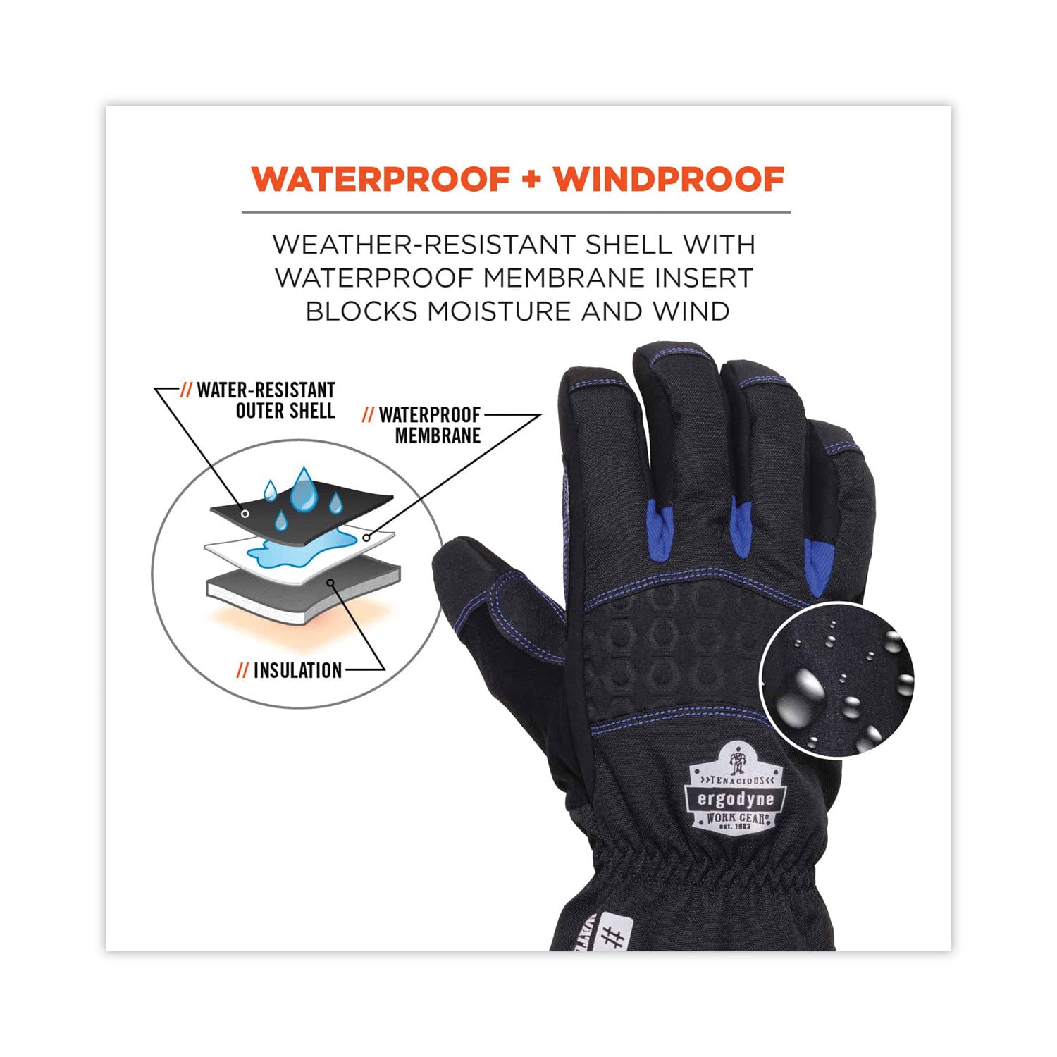 Ergodyne ProFlex 819WP Extreme Thermal Waterproof Winter Work Gloves, Extra Large, Black, 3" Thickness, 13.75" Length, Touchscreen Capable, 2 Pairs