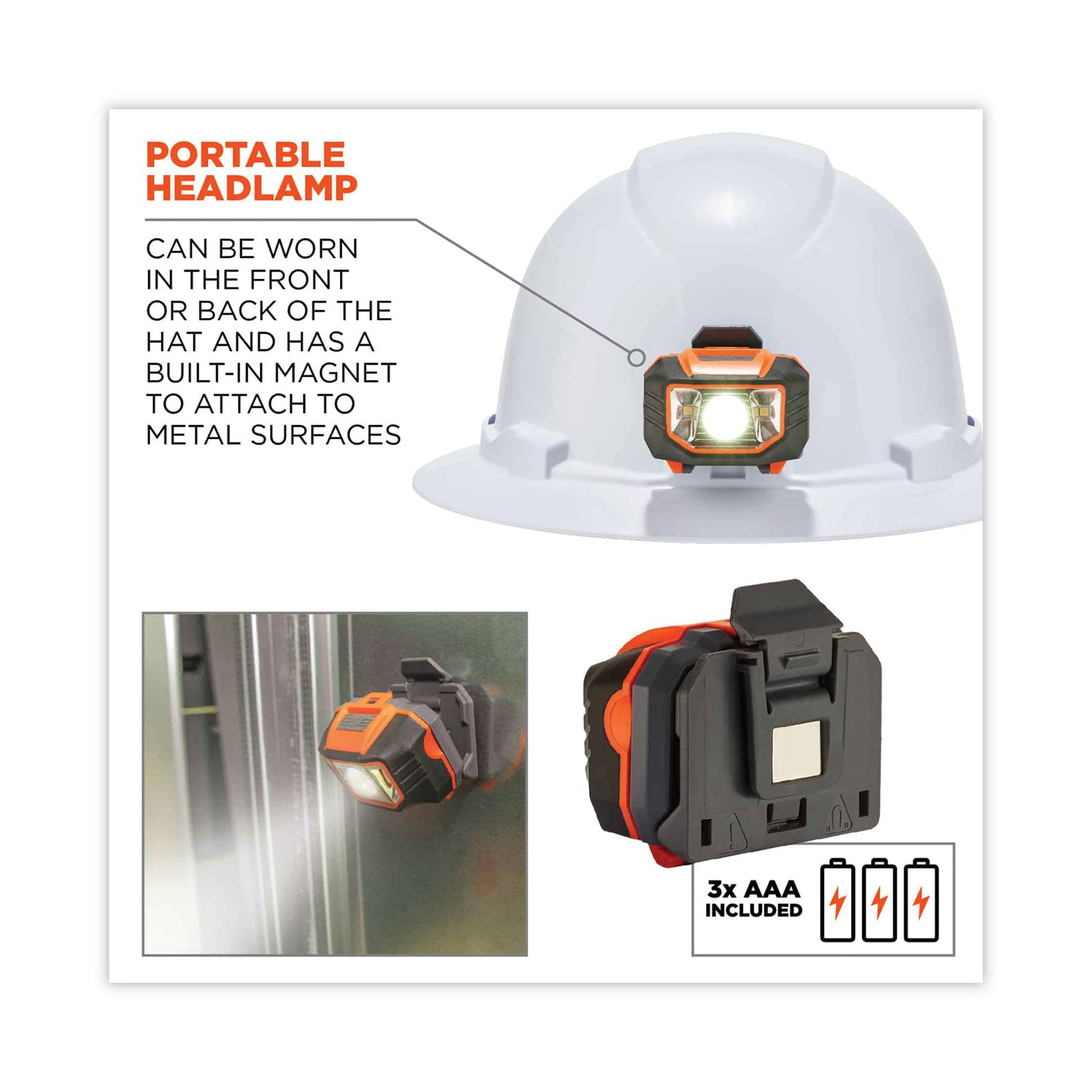 Ergodyne 8971LED Full Brim Hard Hat, White, White