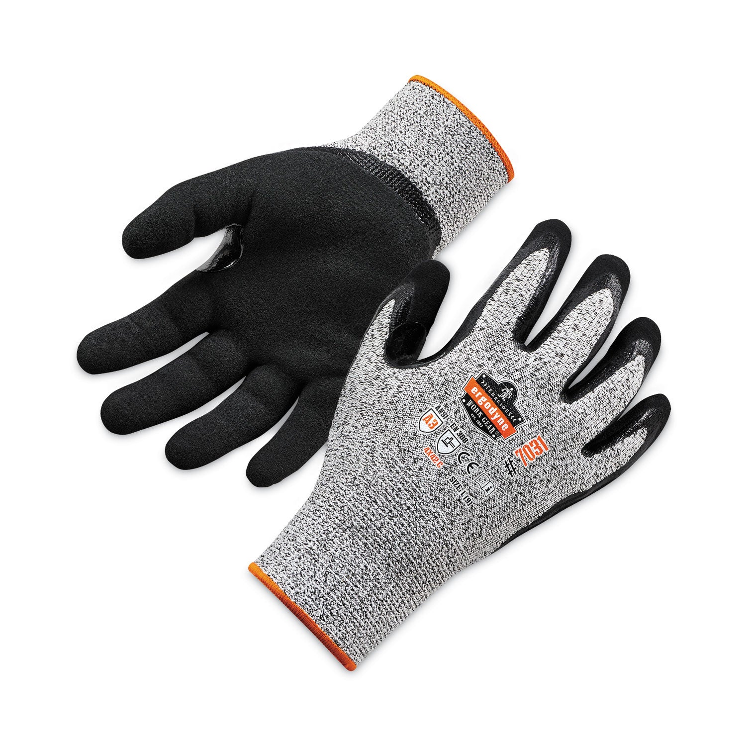 Ergodyne ProFlex 7031 Nitrile-Coated Cut-Resistant Gloves, A3 Level, Large, Gray, 2/Pair, 12 Pairs per Carton, 2" Thickness, 10" Length, Seamless Knit Wrist, Abrasion & Puncture Resistant, Machine Washable