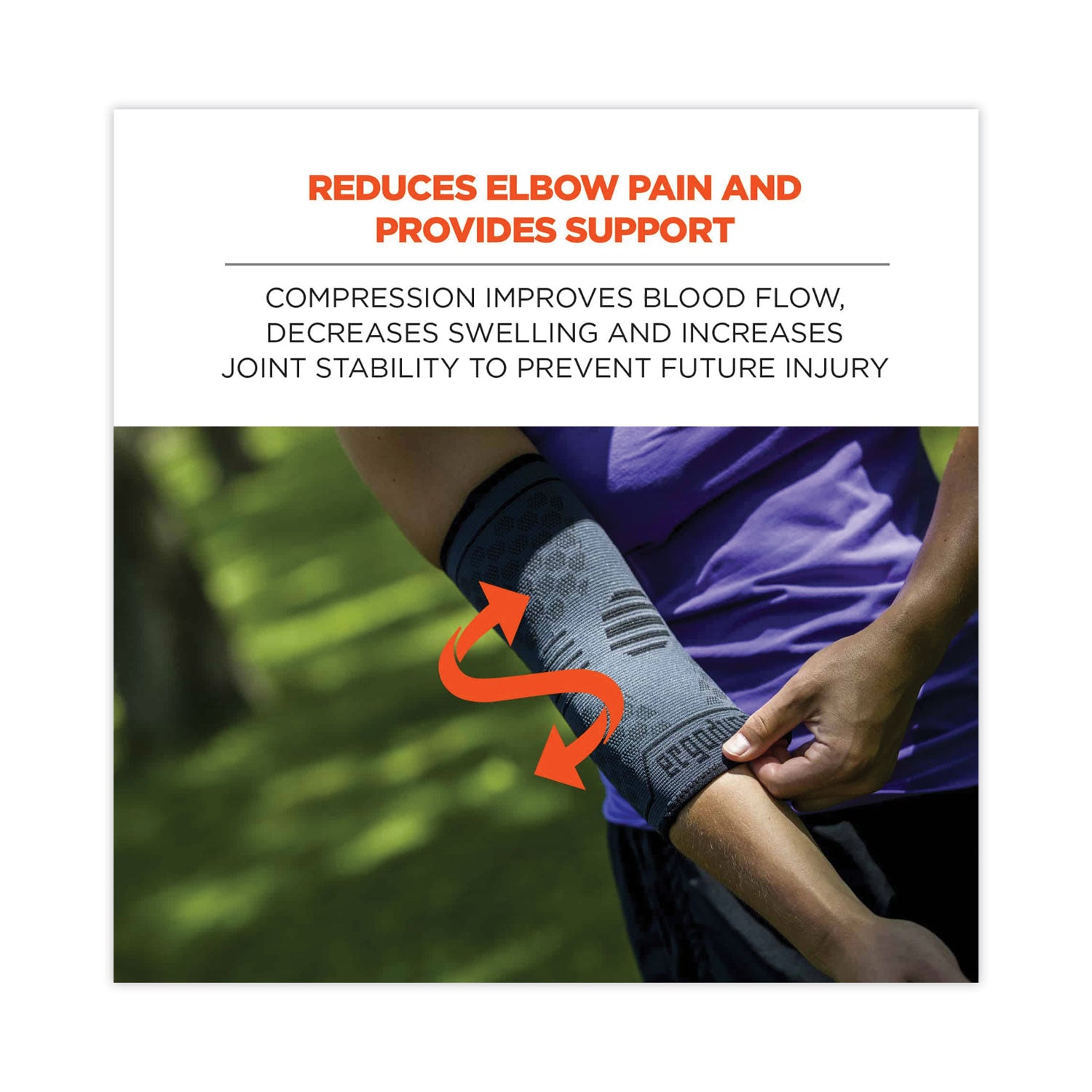 Ergodyne ProFlex 651 Elbow Compression Sleeve, Large, 12.99"–14.96" Circumference, Black, Elastic, 1 Each