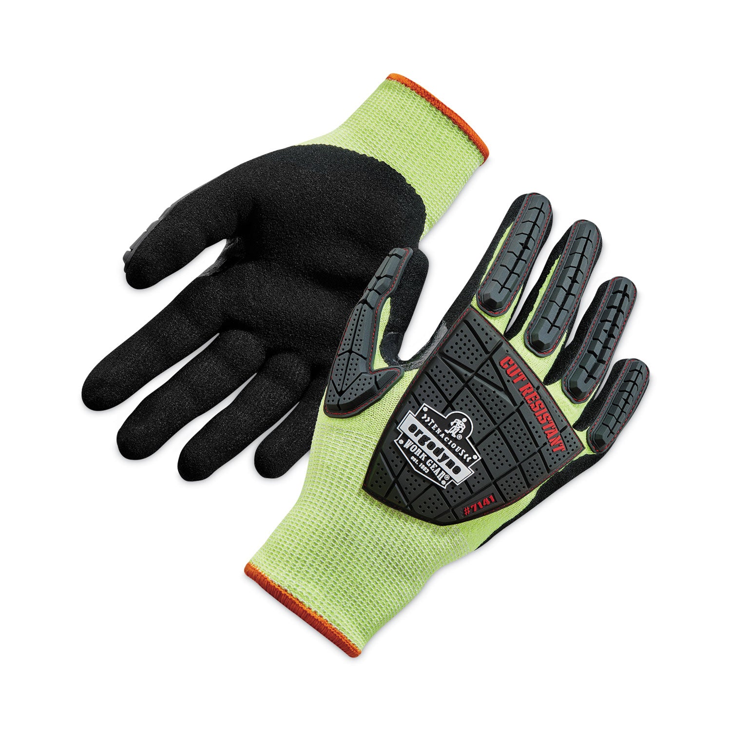 Ergodyne ProFlex 7141 Nitrile-Coated DIR Level 4 Cut-Resistant Gloves, XXL, Lime, 1.75" Thick, 10" Length, 2 Pairs per Pack, 72 Packs per Carton