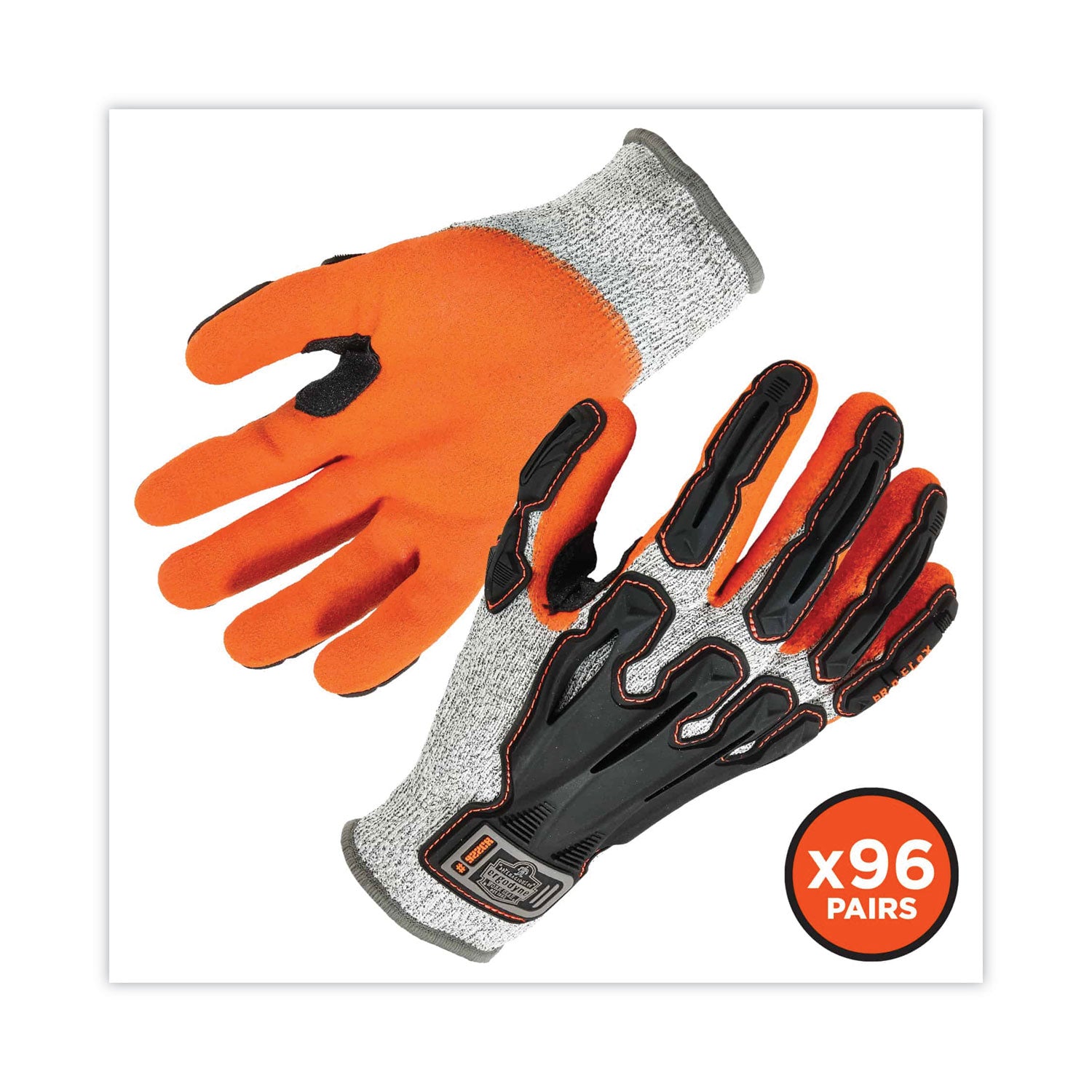 Ergodyne ProFlex 922CR Nitrile-Coated Cut-Resistant Gloves, Extra Large, Gray, Impact & Cut Resistant, Machine Washable, Seamless Knit Wrist, High Visibility, 2 Pairs per Pack, 96 Packs per Carton