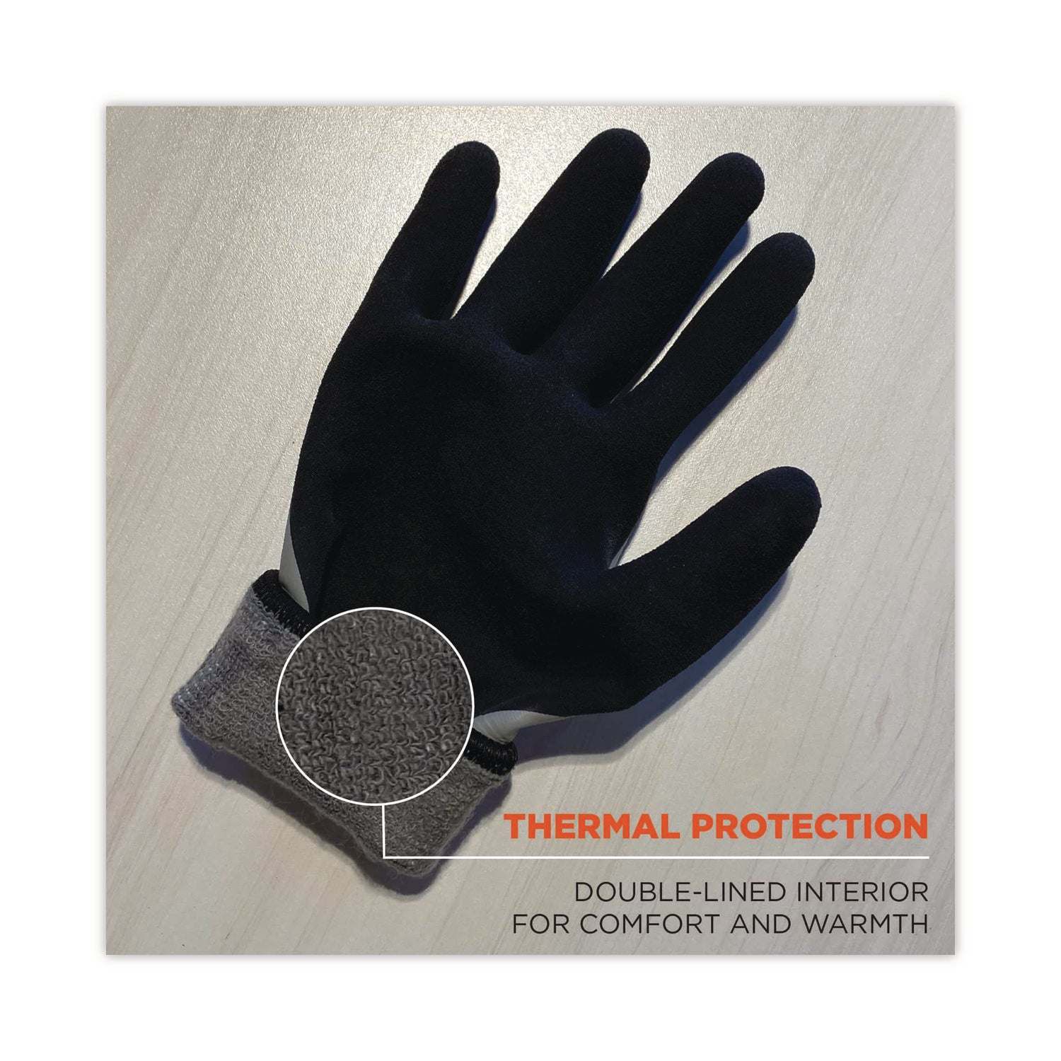 Ergodyne ProFlex 7501 Coated Waterproof Winter Work Gloves, Large, Gray, Nitrile & Latex Coating, 1.75" Thick, 10.50" Length, 2 Pairs per Pack, 12 Packs per Carton