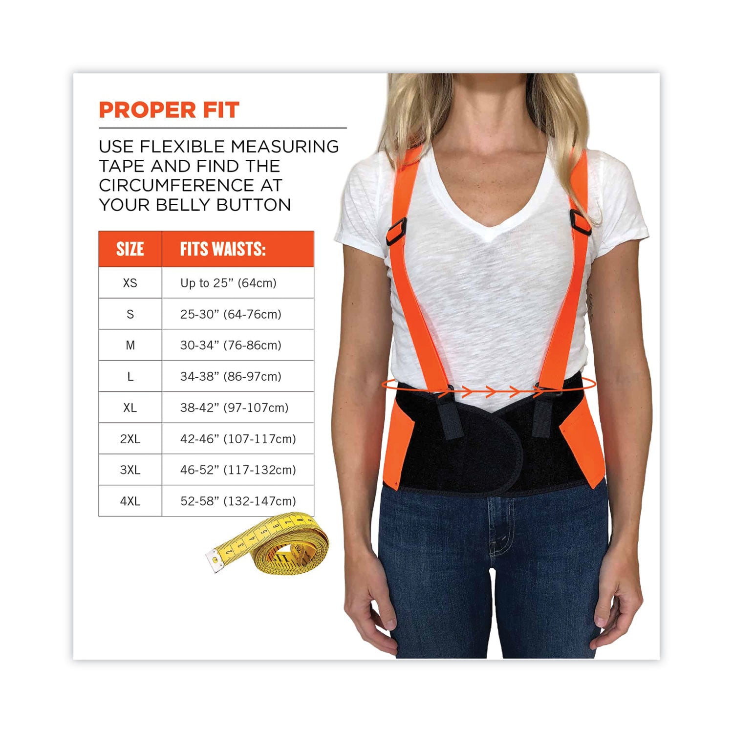 Ergodyne ProFlex 100HV Economy Hi-Vis Back Brace - 25" Waist Size - Orange - Rubber, Polypropylene, Spandex - 1 Each