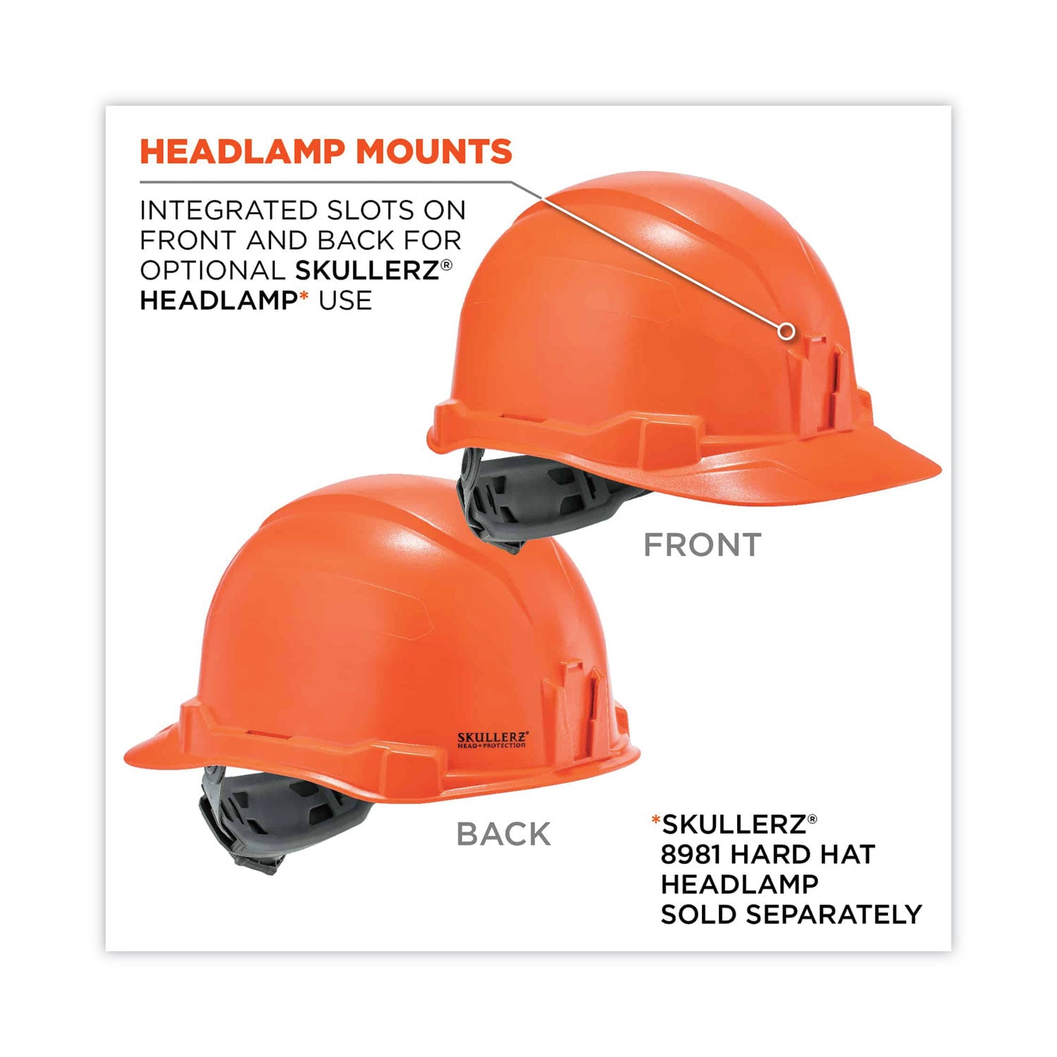 Ergodyne Skullerz 8970 Class E Cap-Style Hard Hat, Orange, Adjustable Ratchet, Removable Sweatband, Lightweight, Heavy Duty, 1 Each