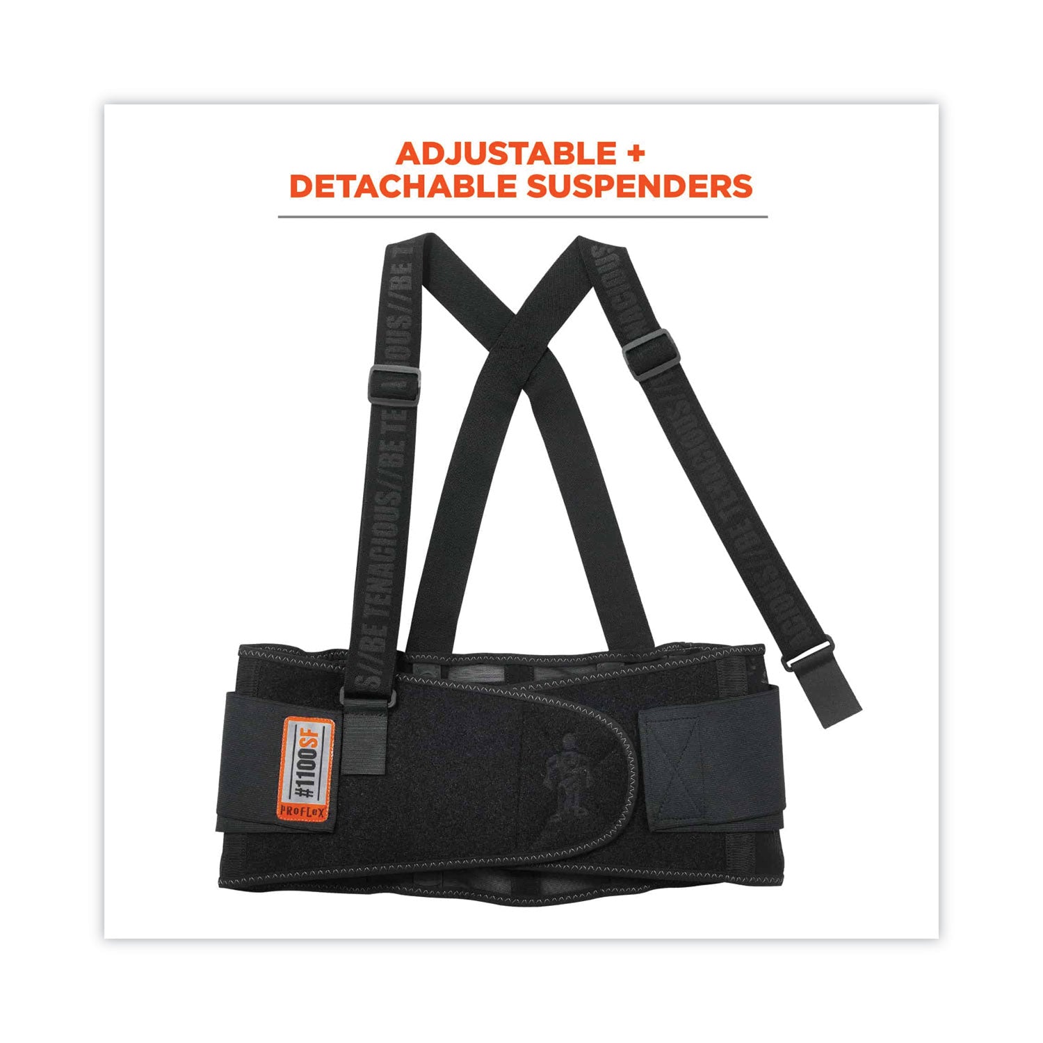 Ergodyne ProFlex 1100SF Spandex Back Support Brace - 25" to 30" Waist Size - Black - 280D Spandex, Elastic - 1 Each