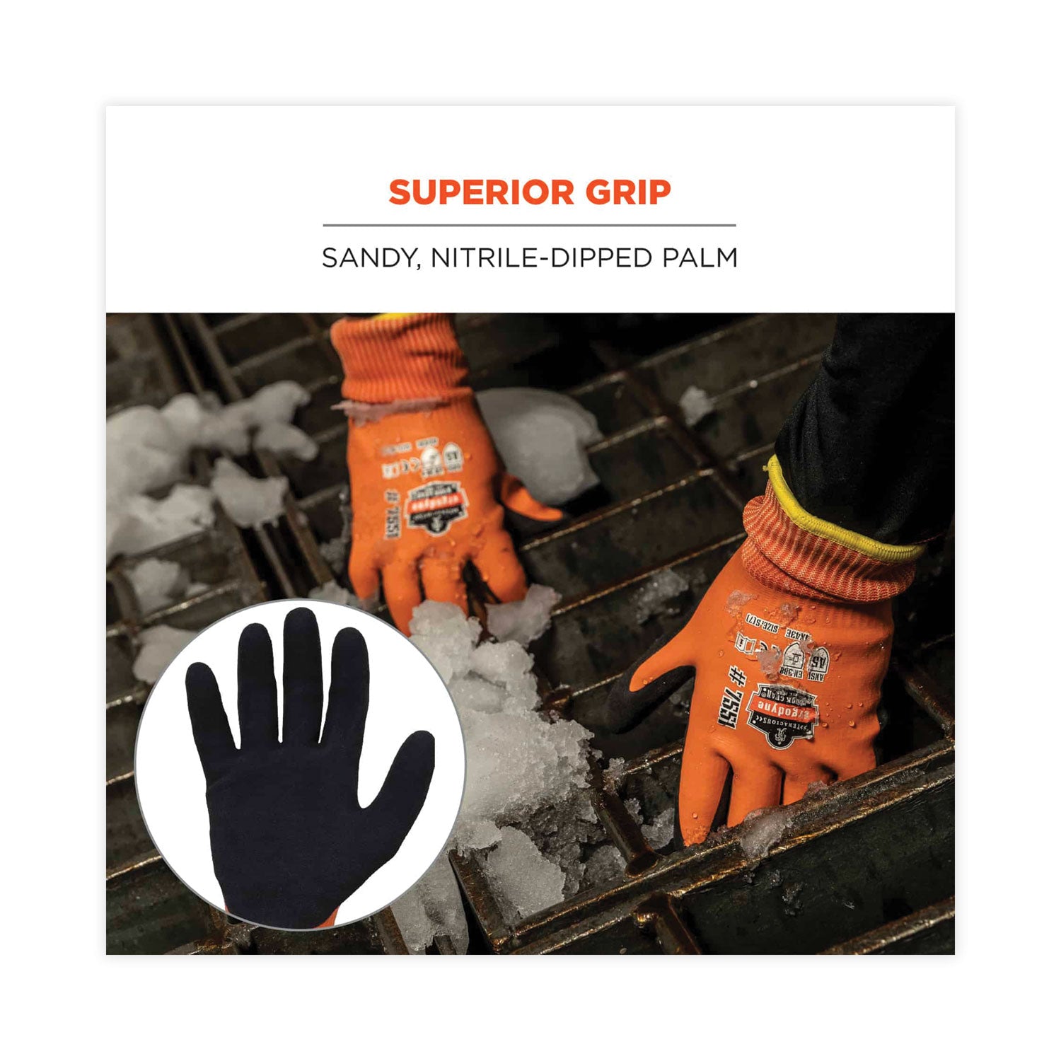 Ergodyne ProFlex 7551 A5 Coated Waterproof Gloves, Large, Orange, Nitrile & Latex Coating, Cut/Water/Cold/Puncture/Abrasion/Slash Resistant, Superior Grip, Machine Washable, 2 Pairs, 12 Carton