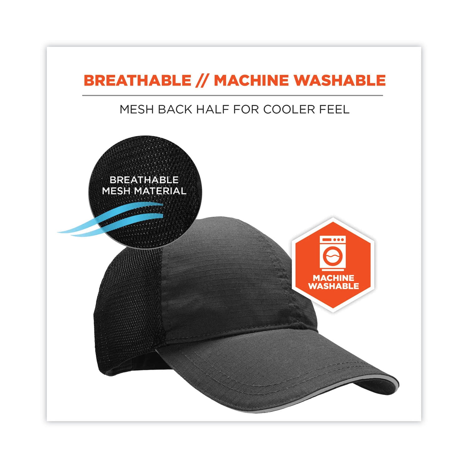 Ergodyne Skullerz 8946 Standard Baseball Cap with Insert, One Size, Navy, Reflective, Adjustable, Breathable, Lightweight, Comfortable, Machine Washable, Hook & Loop Closure, Mesh Back, 1 Each