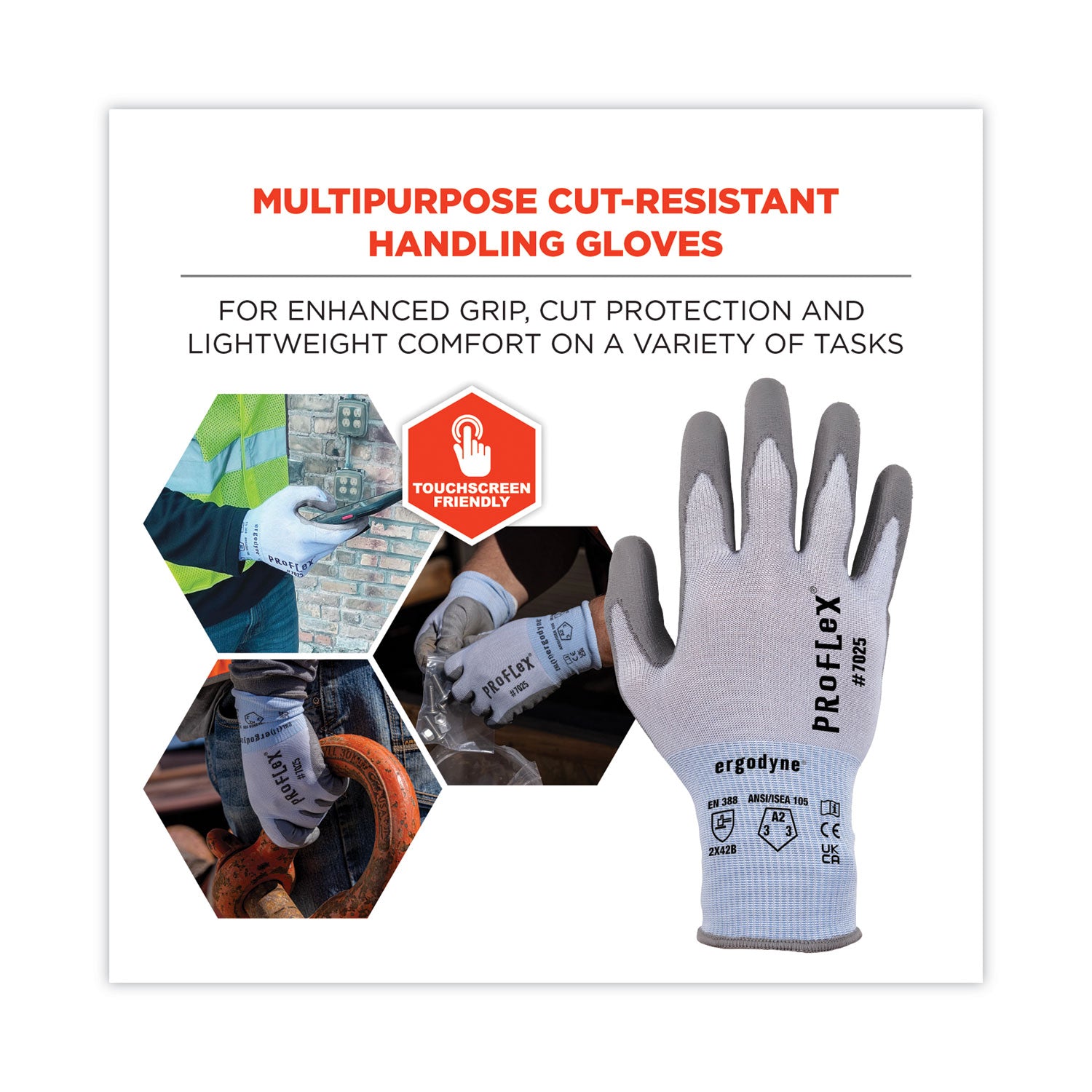 ProFlex 7025 ANSI A2 PU Coated CR Gloves, Blue, Medium, Pair