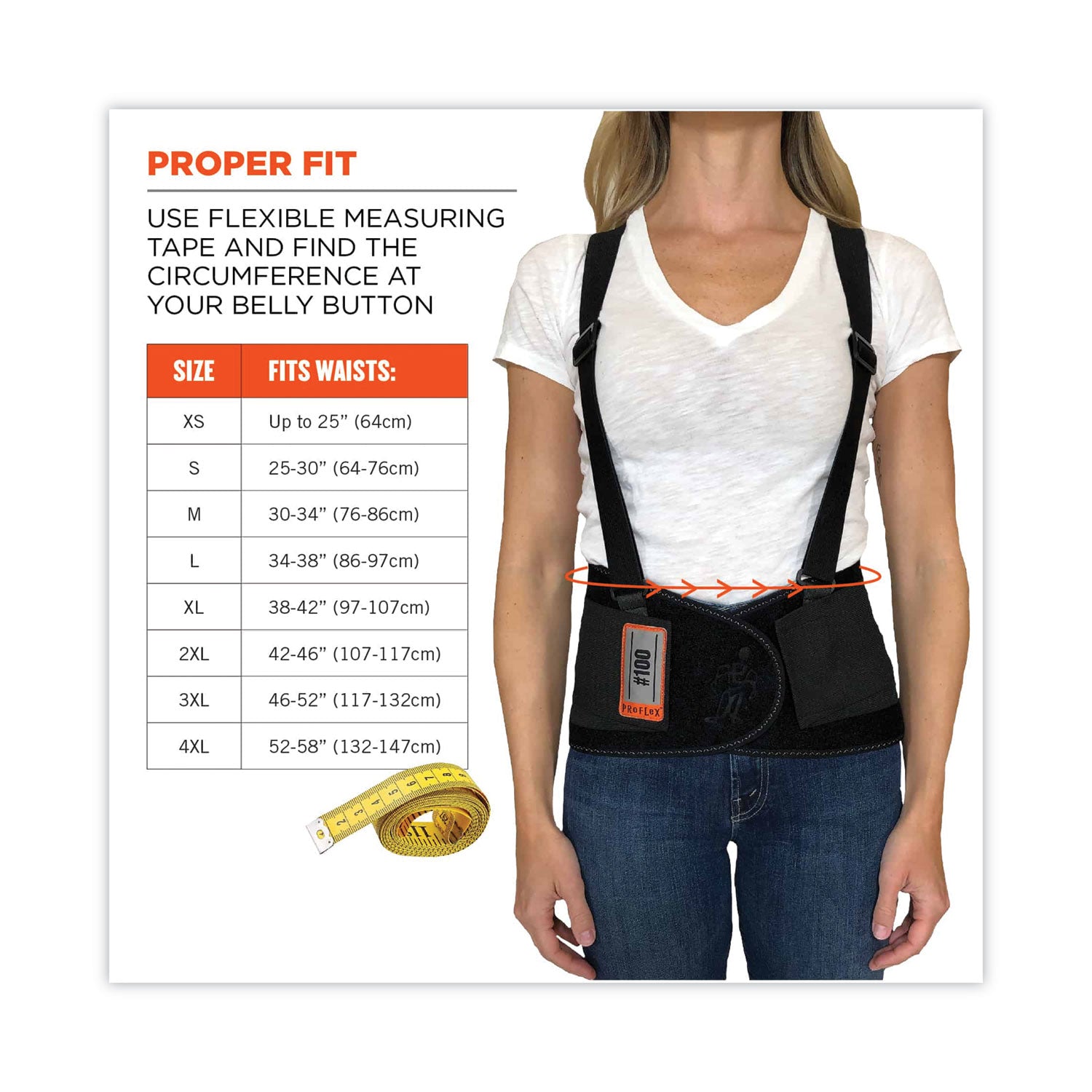 Ergodyne ProFlex 100 Economy Back Support Brace - 42" to 46" Waist Size - Black - 280D Spandex, Rubber, Polypropylene - 1 Each