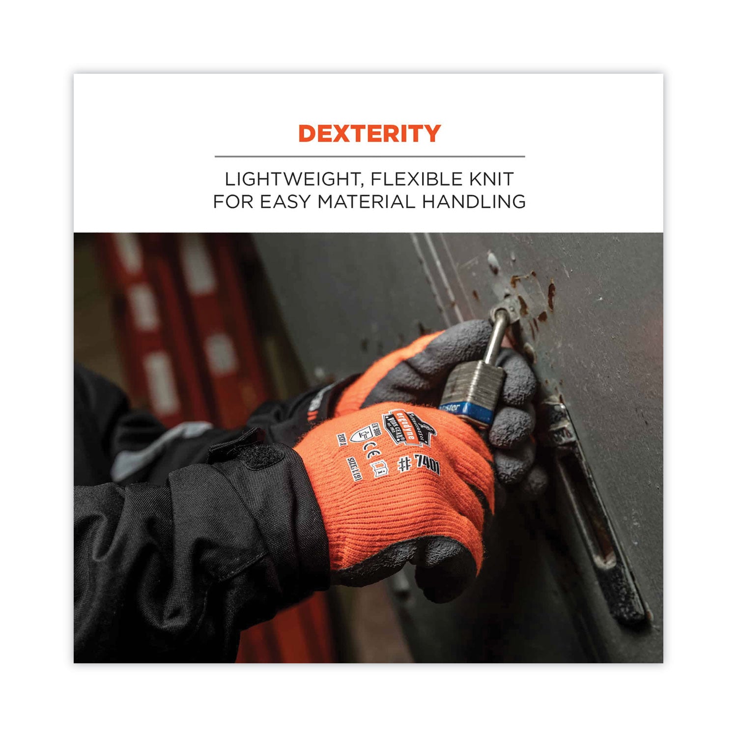 Ergodyne ProFlex 7401 Coated Lightweight Winter Work Gloves, Large, Orange, Latex Coating, Thermal Protection, Cut Resistant, Machine Washable, 2 Pairs per Pack, 144 Pairs per Carton