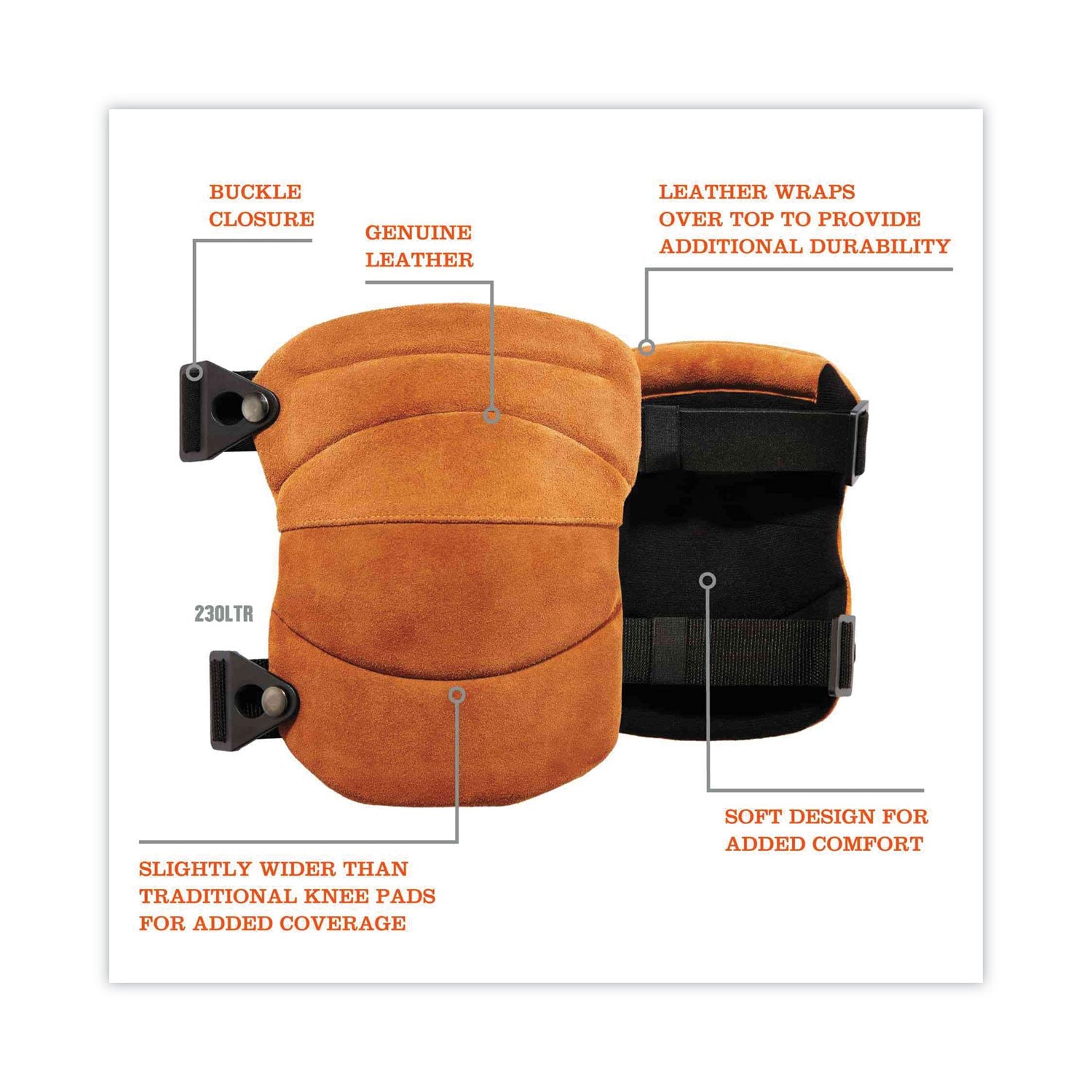 0.50" to 0.47" Knee Circumference - Brown - Leather, Nitrile Rubber, Neoprene, Foam, Acrylonitrile Butadiene Styrene (ABS) - 2 / Pair