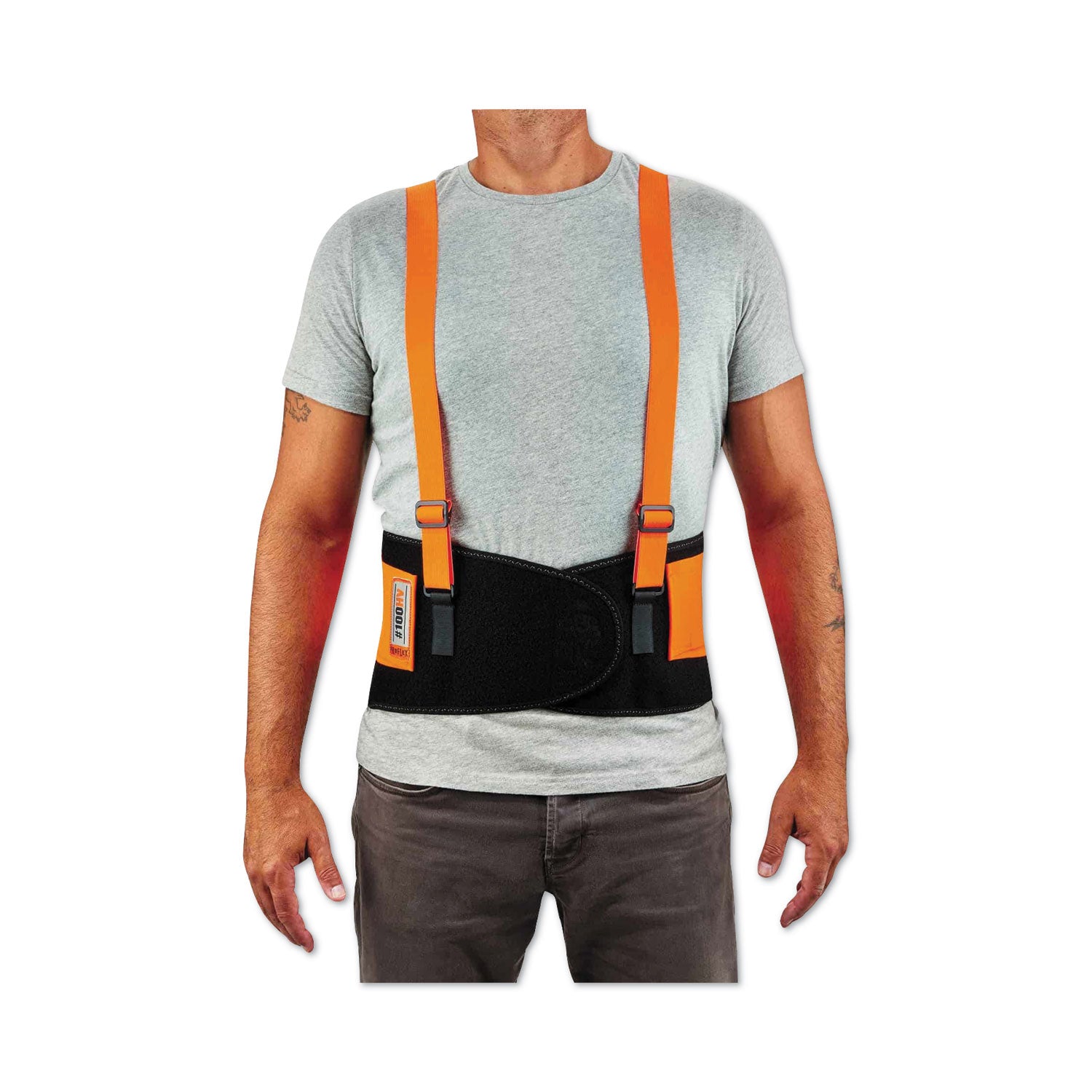 Ergodyne ProFlex 100HV Economy Hi-Vis Back Brace - 30" to 34" Waist Size - Orange - Spandex, Rubber, Polypropylene - 1 Each