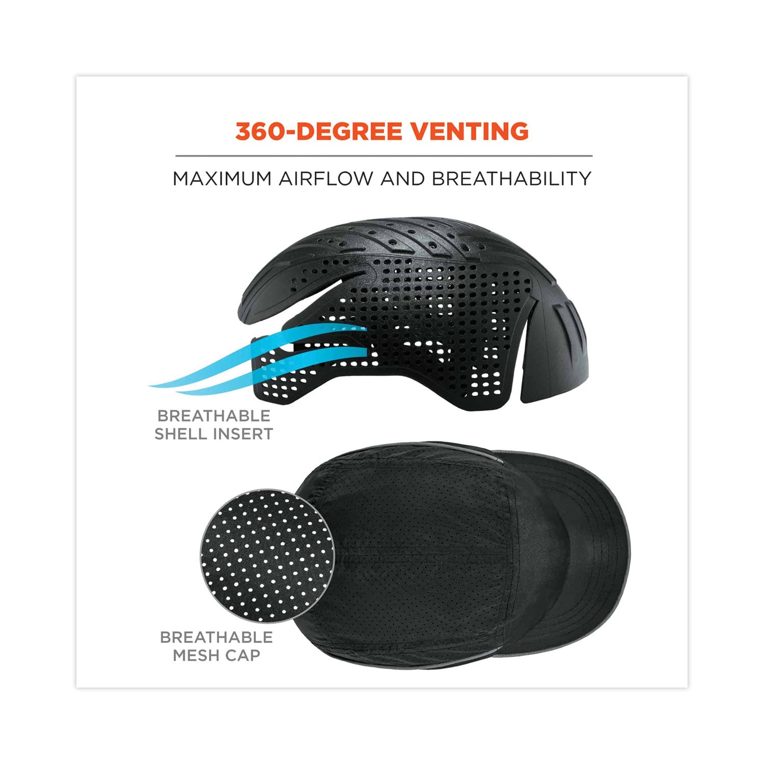Ergodyne Skullerz 8955 Lightweight Bump Cap Hat, Black, High-Density Polyethylene Shell, Vented, Reflective, Breathable, Removable Liner, Machine Washable, Impact Resistant, 1 Each