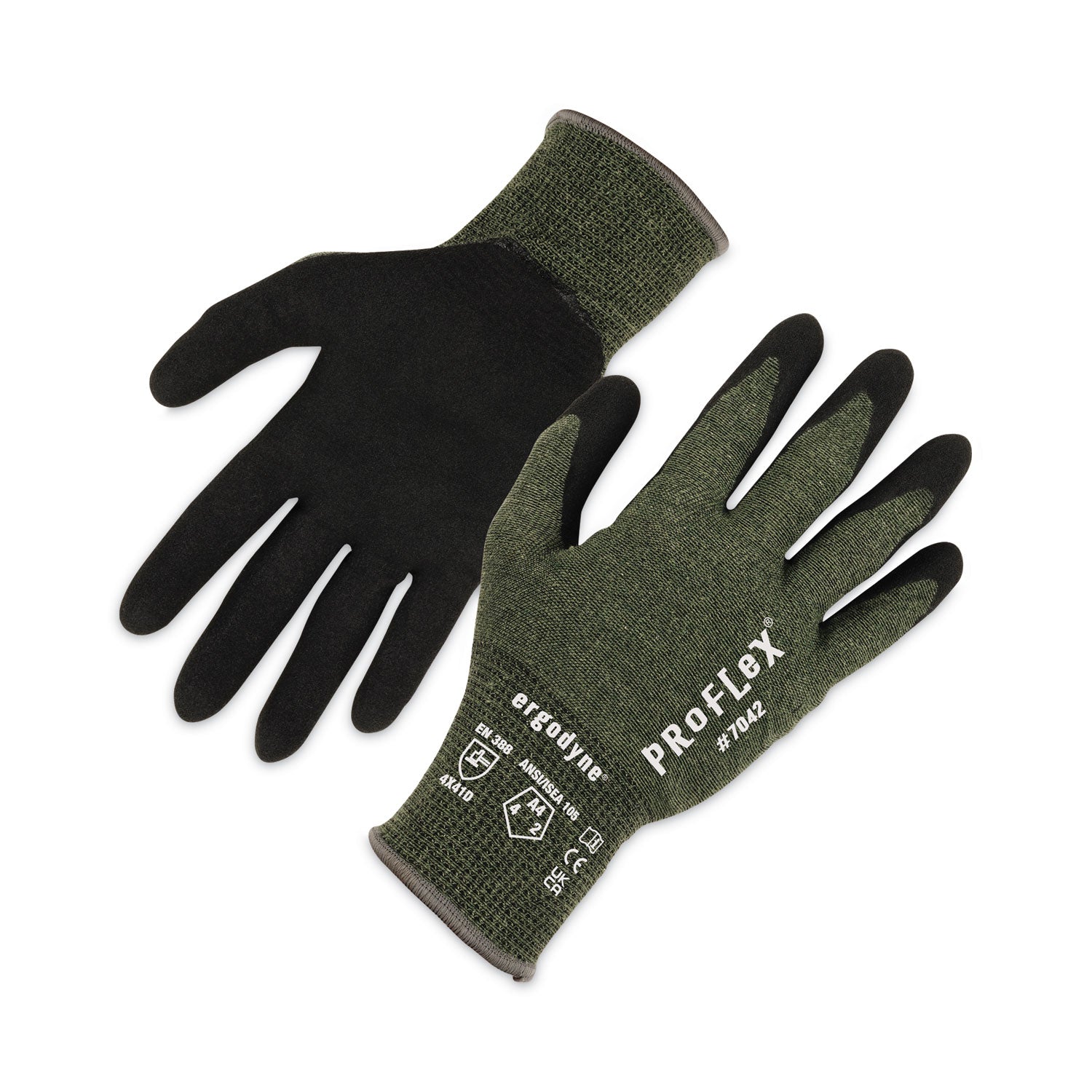 Ergodyne ProFlex 7042 Nitrile-Coated Cut-Resistant Gloves, Small, Green, Synthetic Fiber, Touchscreen Capable, Machine Washable, Heat and Abrasion Resistant, 2 Pairs per Pack