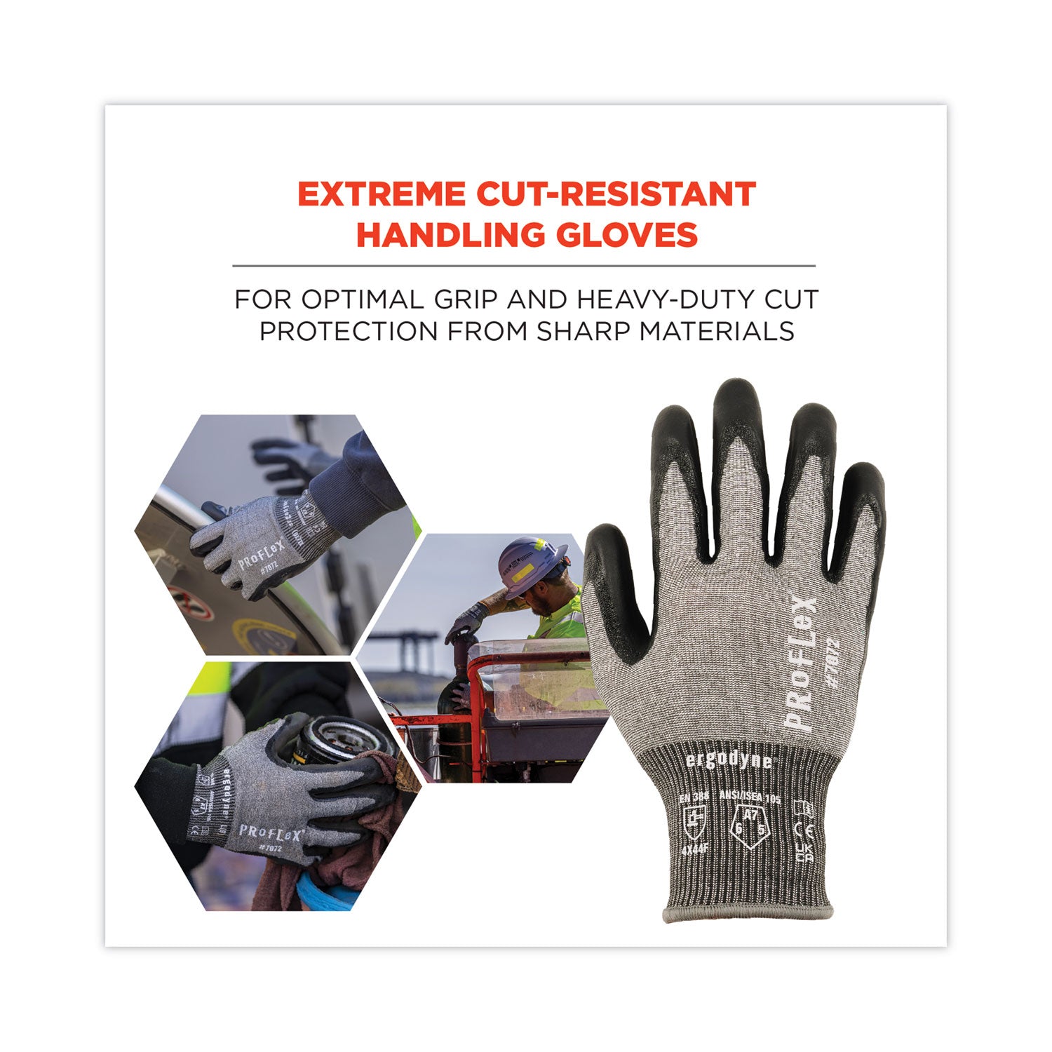 Ergodyne ProFlex 7072 Nitrile-Coated Cut-Resistant Gloves, Small, Gray, ANSI A7, 18-Gauge, Dual Layer, Machine Washable, Non-slip Grip, 2 Pairs per Pack