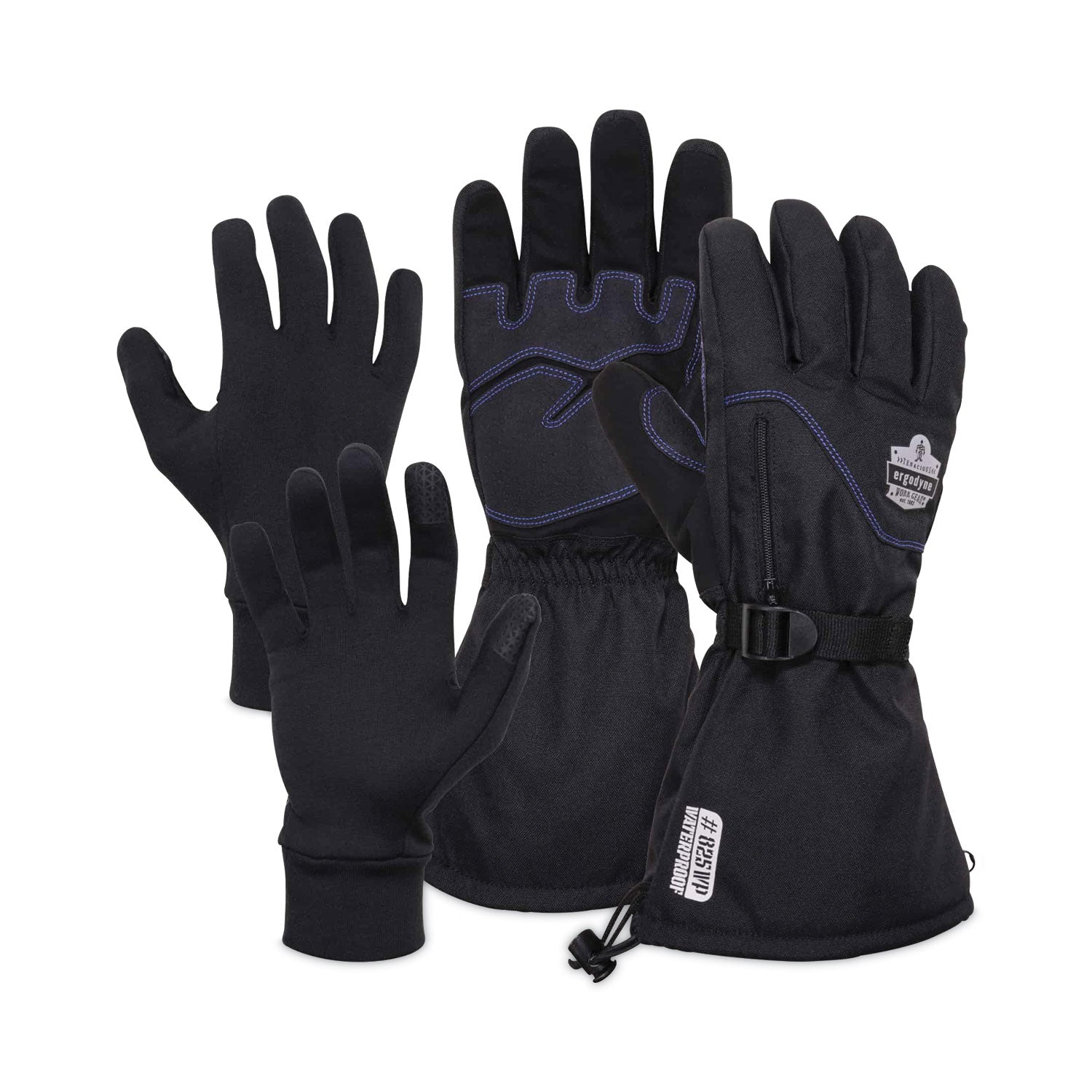 Ergodyne ProFlex 825WP Thermal Waterproof Winter Work Gloves, Medium, Black, 3" Thickness, 13.75" Length, Touchscreen Capable, Dual Layer, 2 Pairs