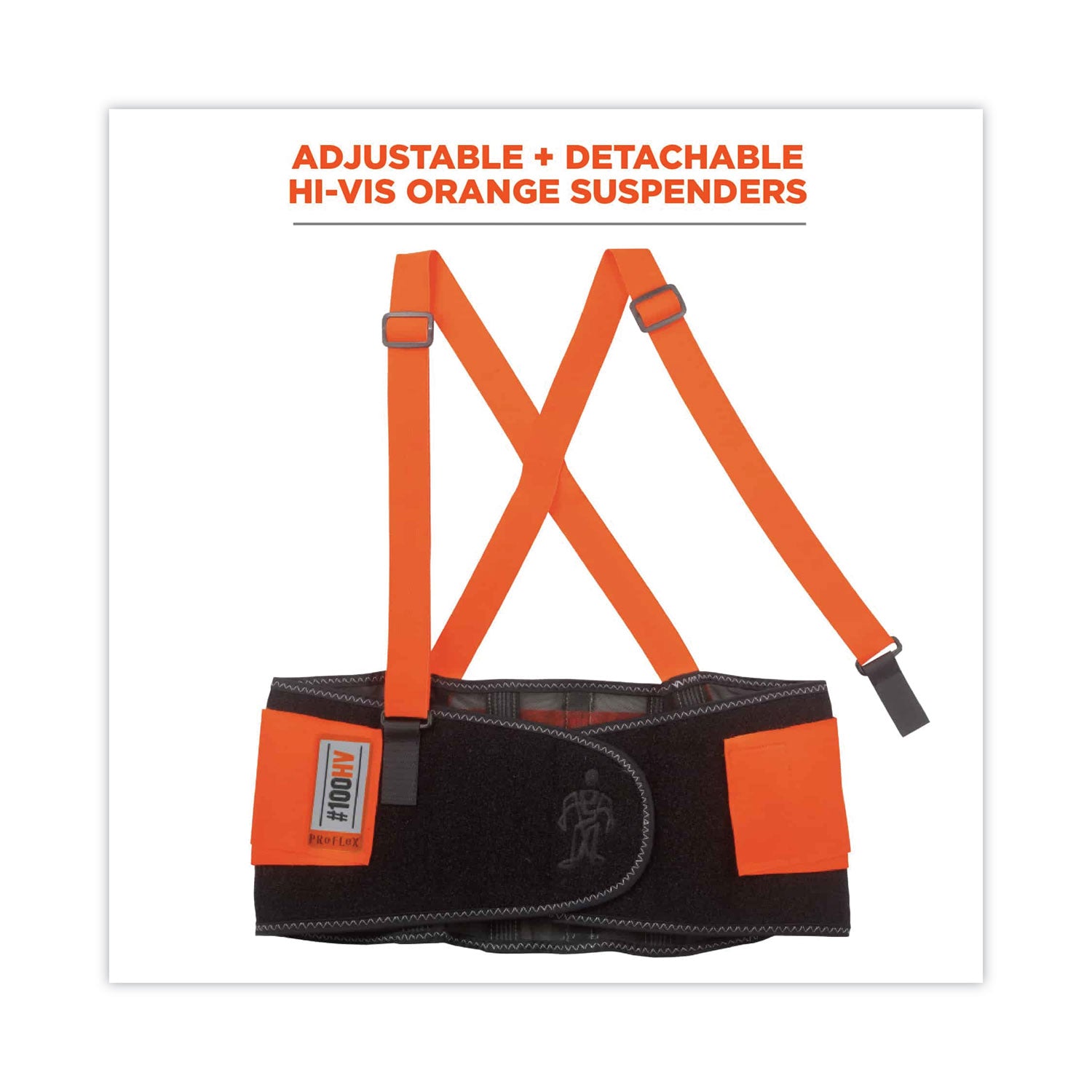 Ergodyne ProFlex 100HV Economy Hi-Vis Back Brace - 34" to 38" Waist Size - Orange - Rubber, Spandex, Polypropylene - 1 Each