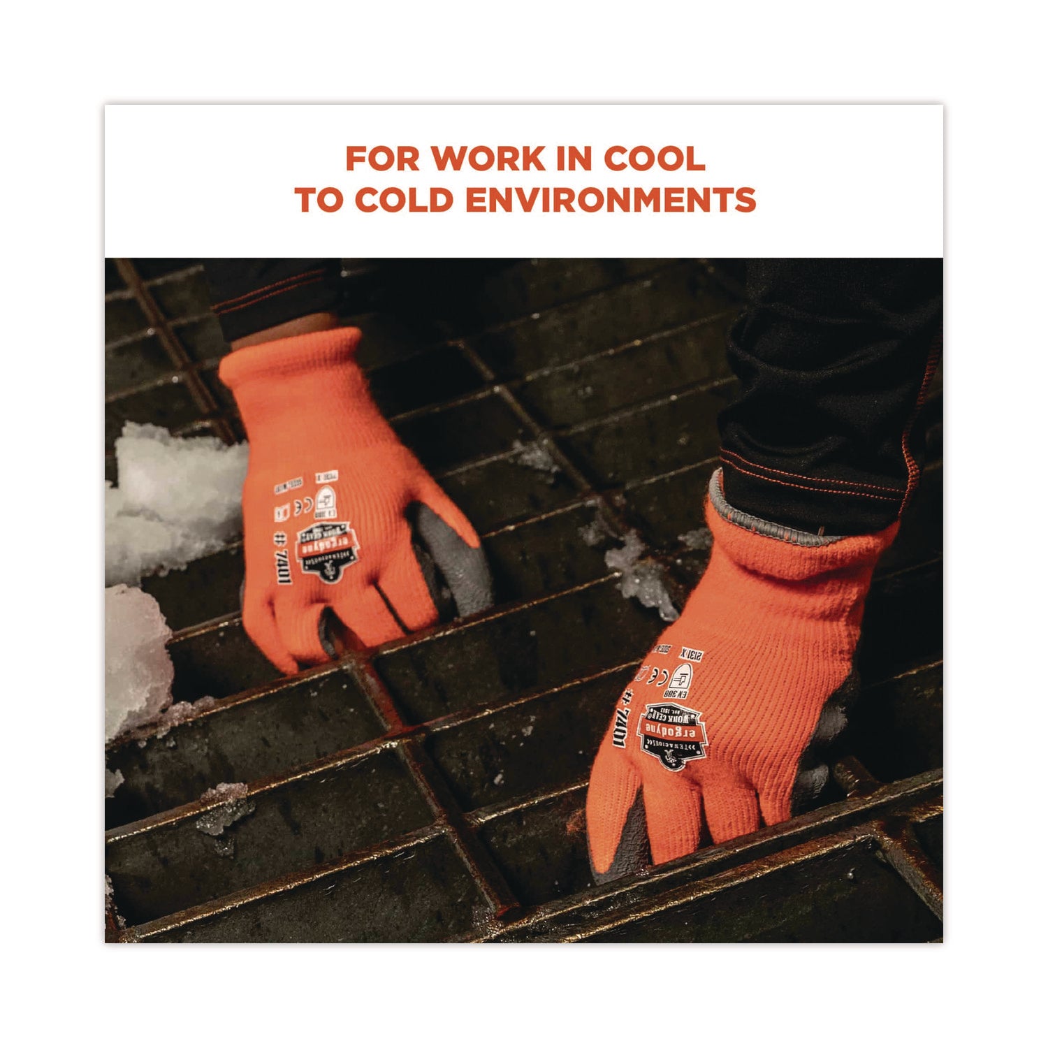 Ergodyne ProFlex 7401 Coated Lightweight Winter Work Gloves, Extra Large, Orange, Latex Coating, Thermal Protection, Cut Resistant, Machine Washable, 2 Gloves/Pair, 12 Pairs/Carton