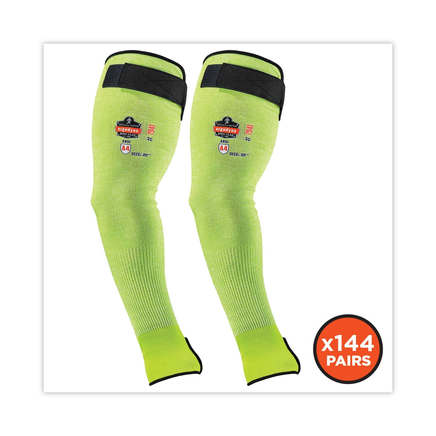 Ergodyne ProFlex 7941 Cut-Resistant Protective Arm Sleeve Pair, 5.25" Length, Lime, Yarn, Cut Resistant, Moisture Wicking, Adjustable Fit, High Visibility, Heat Resistant, Machine Washable, 144 Pairs/Carton