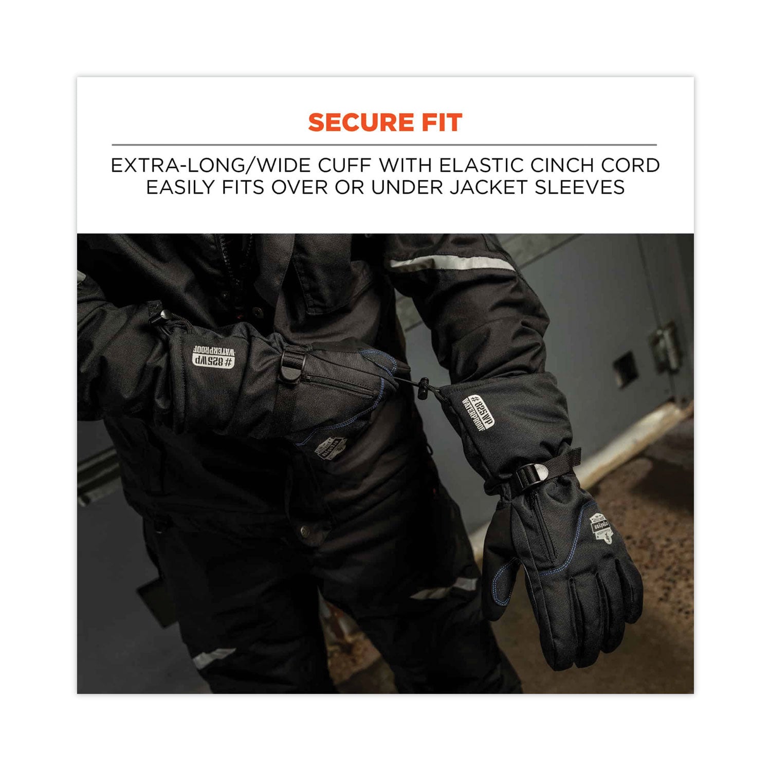 Ergodyne ProFlex 825WP Thermal Waterproof Winter Work Gloves, XXL, Black, Dual Layer, Touchscreen Capable, Reinforced Fingertip, Abrasion Resistant, Reflective Accent, Machine Washable, 2 Pairs