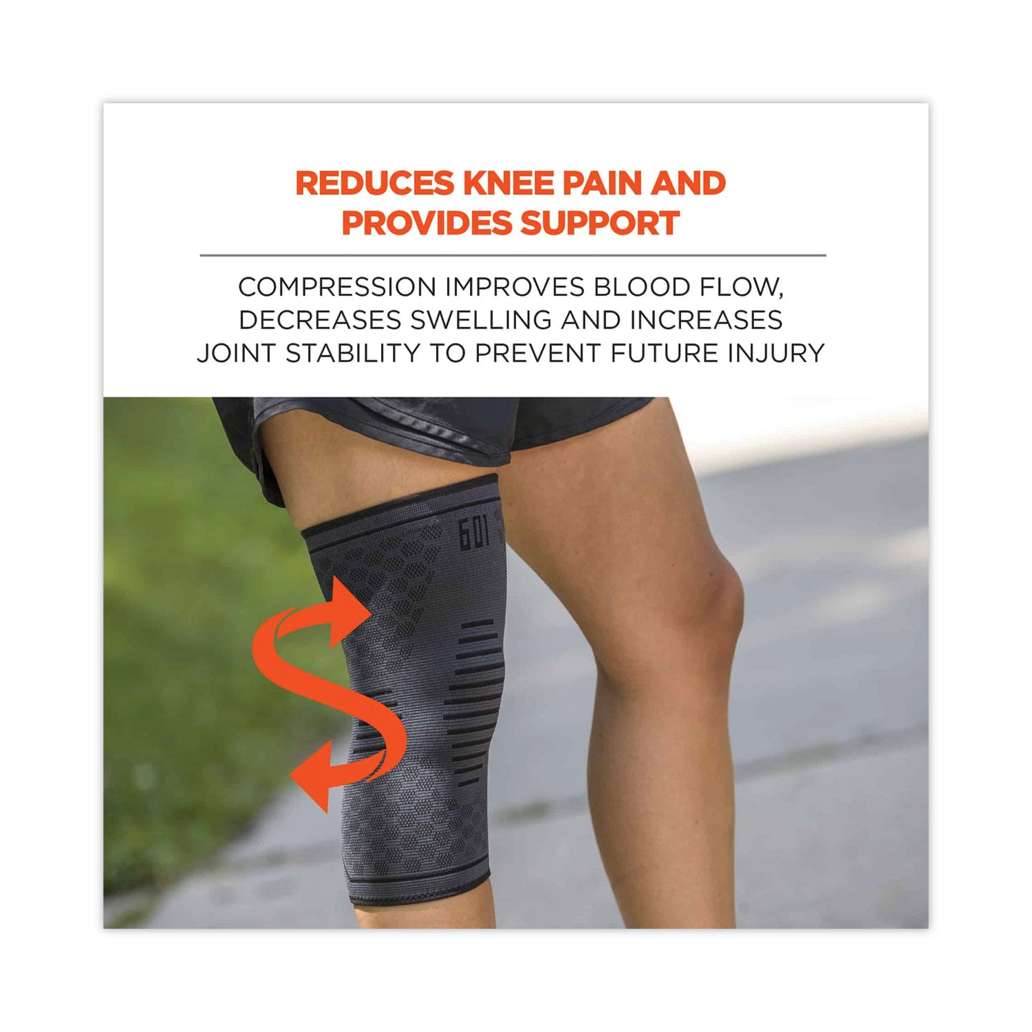 Ergodyne ProFlex 601 Knee Compression Sleeve - 16.93" to 19.69" Knee Circumference - Black - Elastic, Silicone - 1 Each