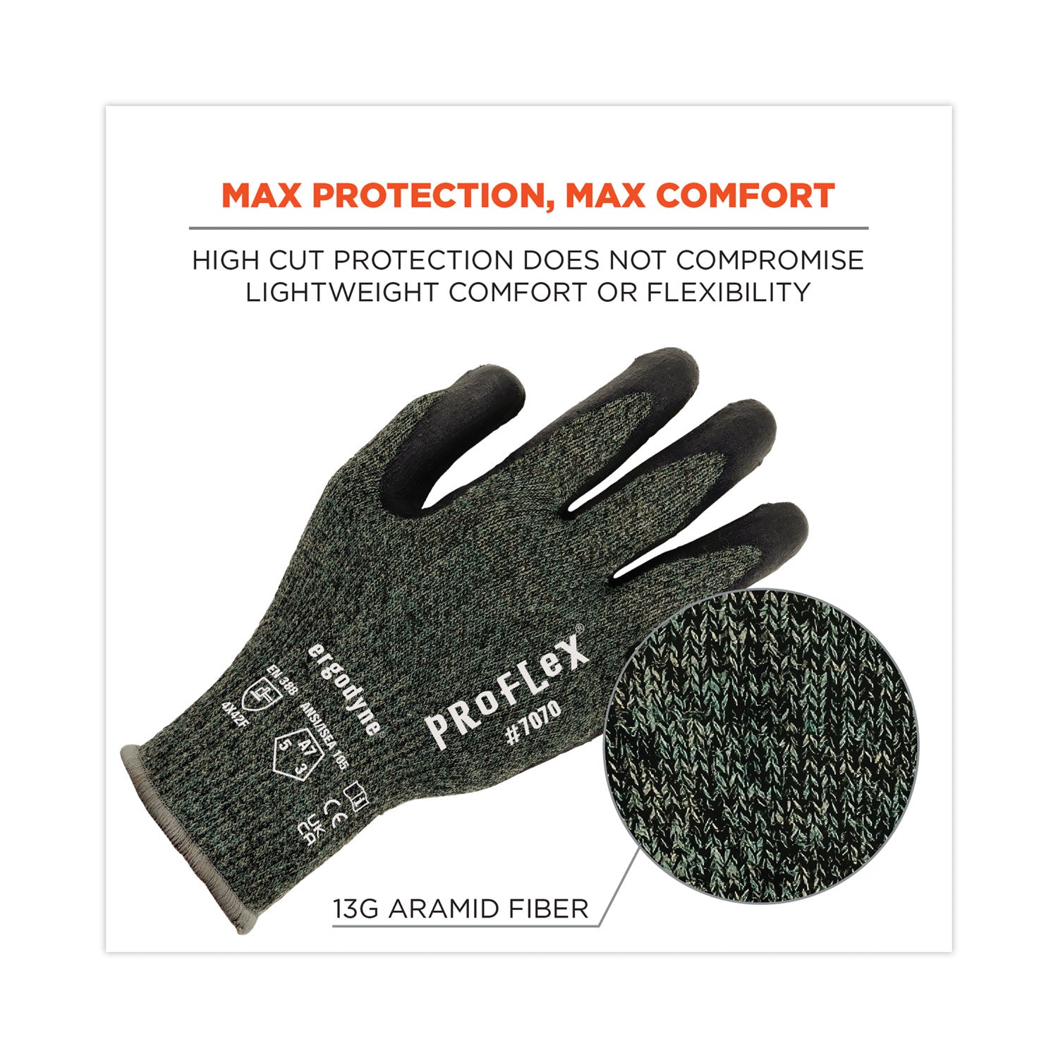 ProFlex 7070 ANSI A7 Nitrile Coated CR Gloves, Green, Large, Pair