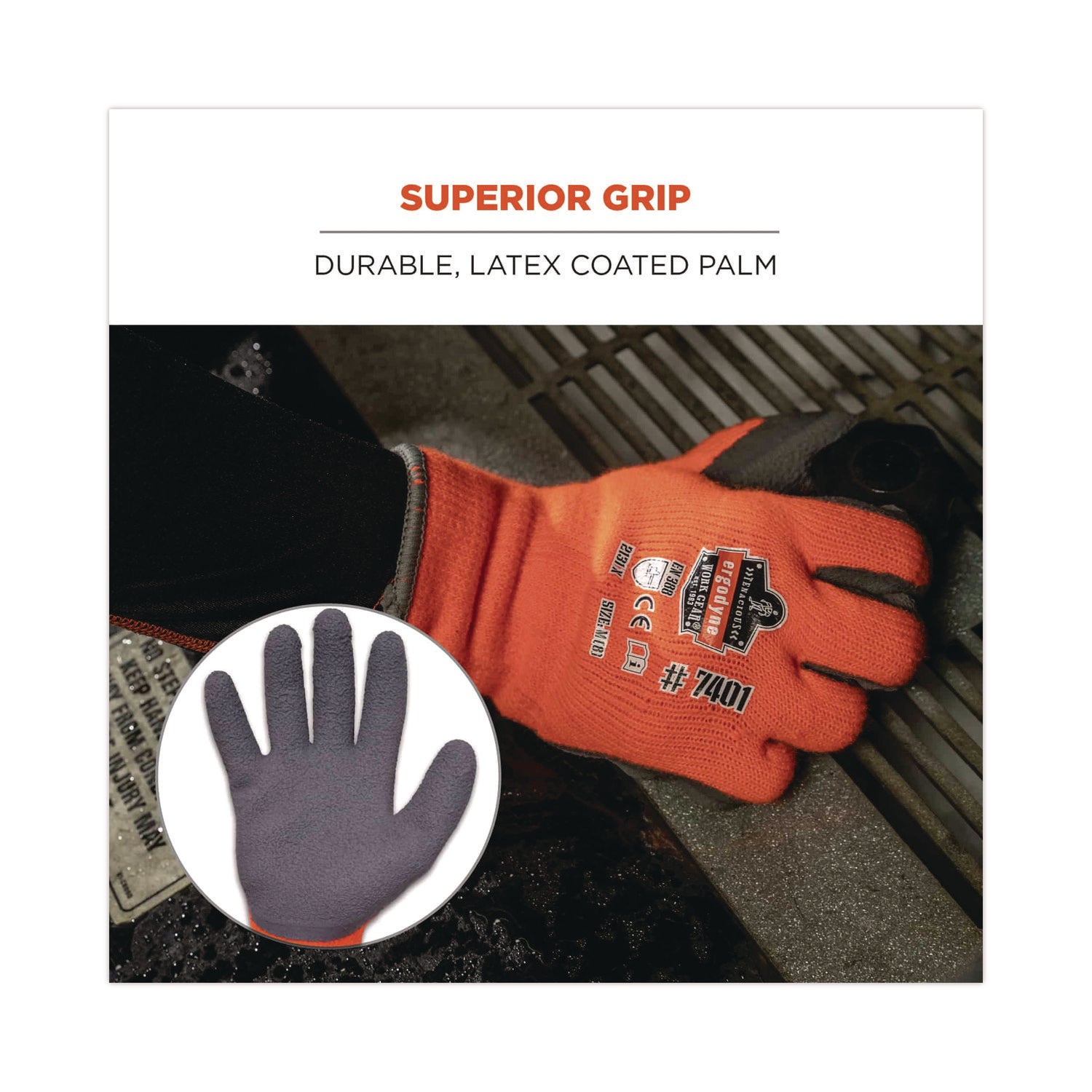 Ergodyne ProFlex 7401 Coated Lightweight Winter Work Gloves, XXL, Orange, Latex Coating, Thermal Protection, Cut Resistant, Machine Washable, 2 Gloves/Pair, 12 Pairs/Carton