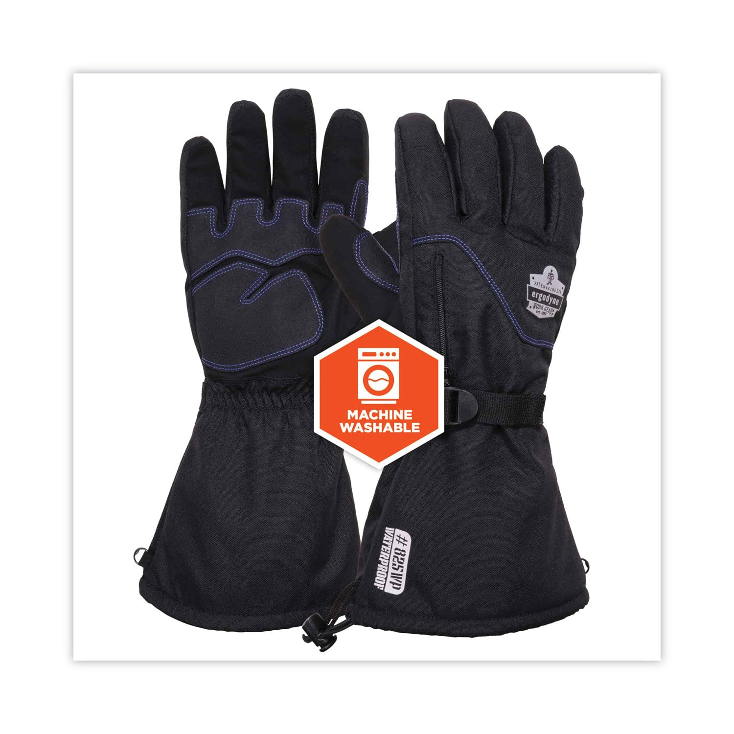 Ergodyne ProFlex 825WP Thermal Waterproof Winter Work Gloves, Medium, Black, 3" Thickness, 13.75" Length, Touchscreen Capable, Dual Layer, 2 Pairs