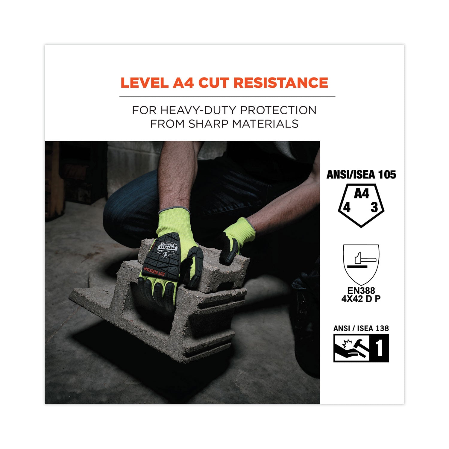Ergodyne ProFlex 7141 Nitrile-Coated DIR Level 4 Cut-Resistant Gloves, Small, Lime, 1.75" Thick, 10" Length, 2 Pairs per Pack, 72 Packs per Carton