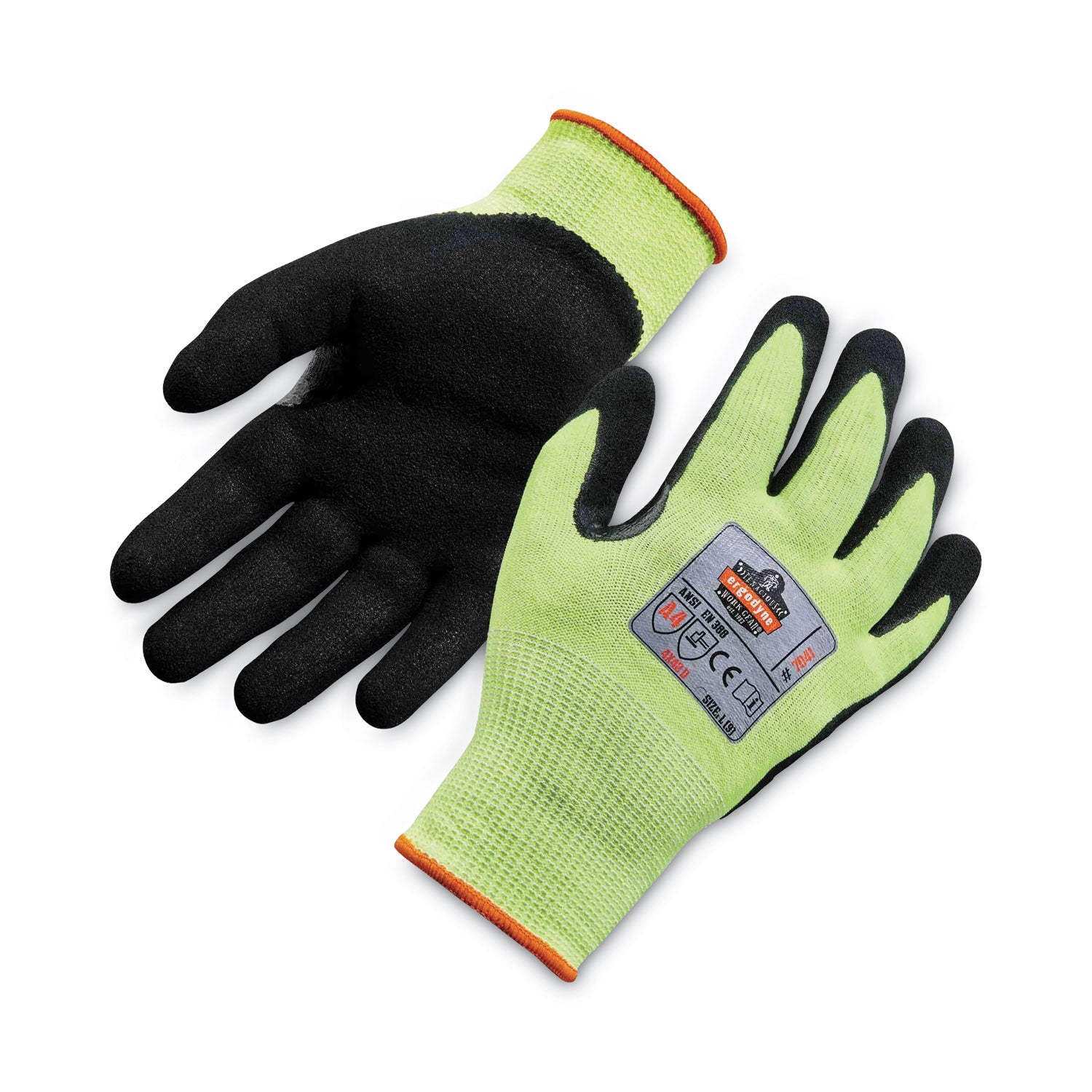 Ergodyne ProFlex 7041 Hi-Vis Nitrile-Coated Level 4 Cut Gloves, Large, Lime, 1.75" Thick, 10" Length, 2/Pair, 144 Pairs/Carton