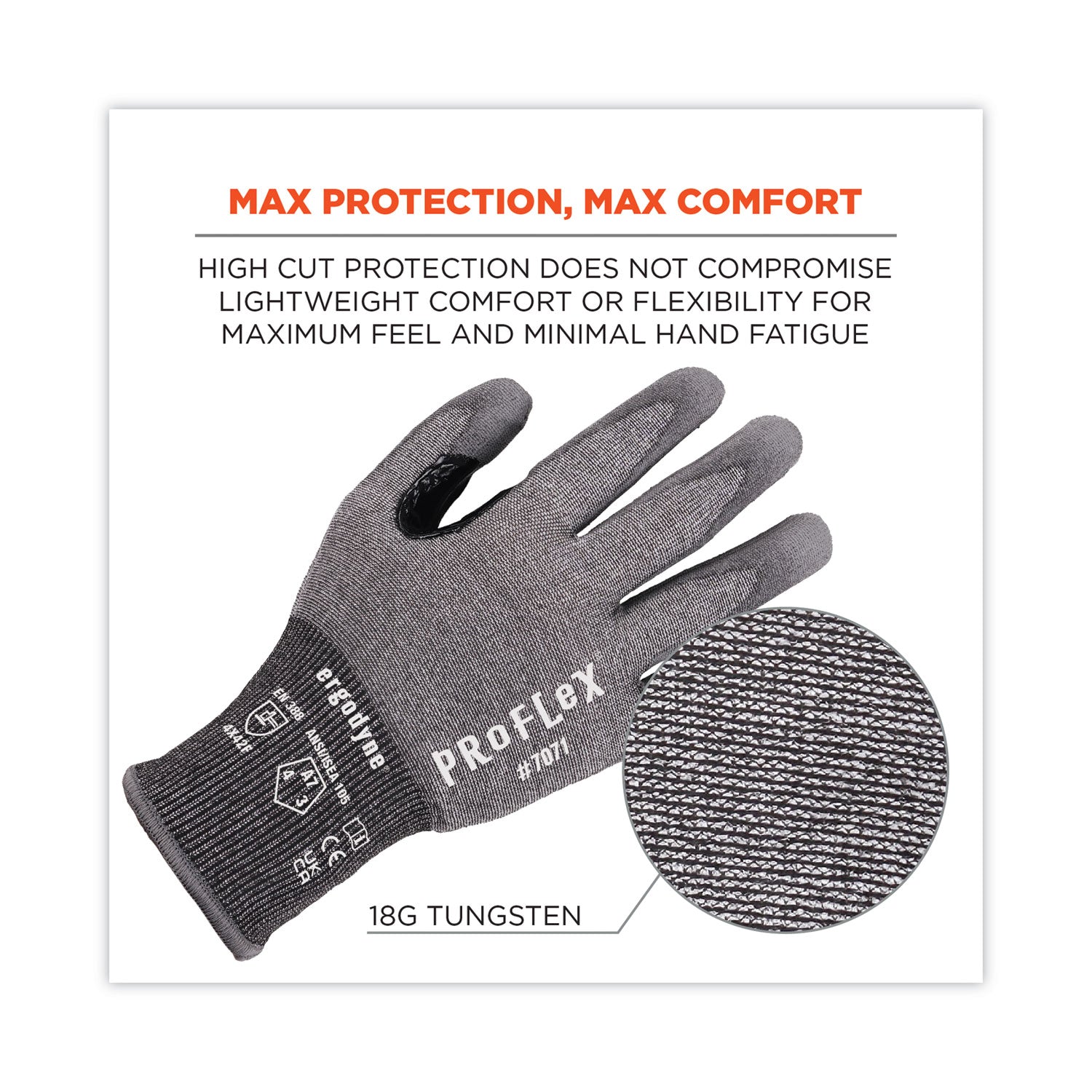 ProFlex 7071 ANSI A7 PU Coated CR Gloves, Gray, Large, Pair