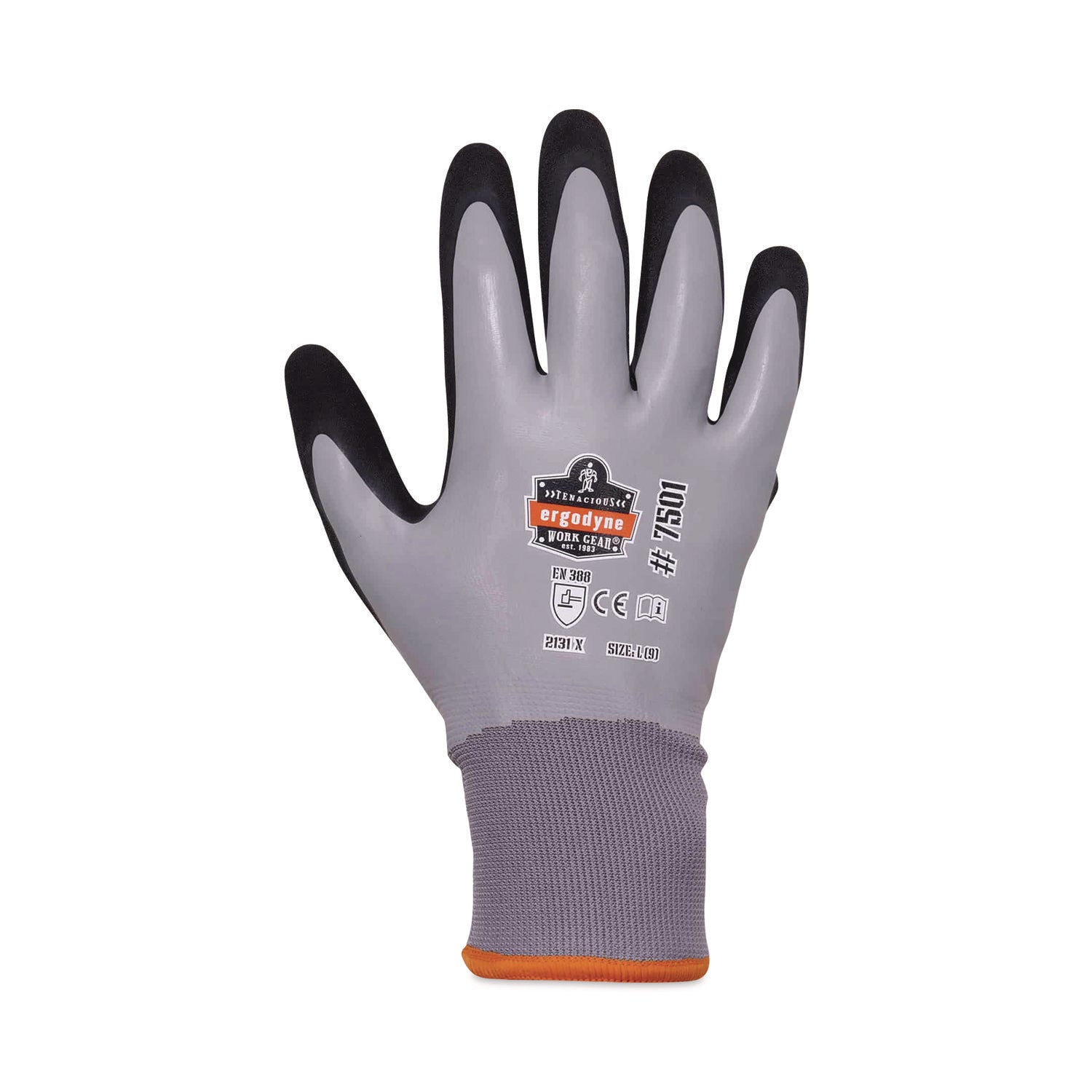 Ergodyne ProFlex 7501 Coated Waterproof Winter Work Gloves, Large, Gray, Nitrile & Latex Coating, 1.75" Thick, 10.50" Length, 2 Pairs per Pack, 12 Packs per Carton