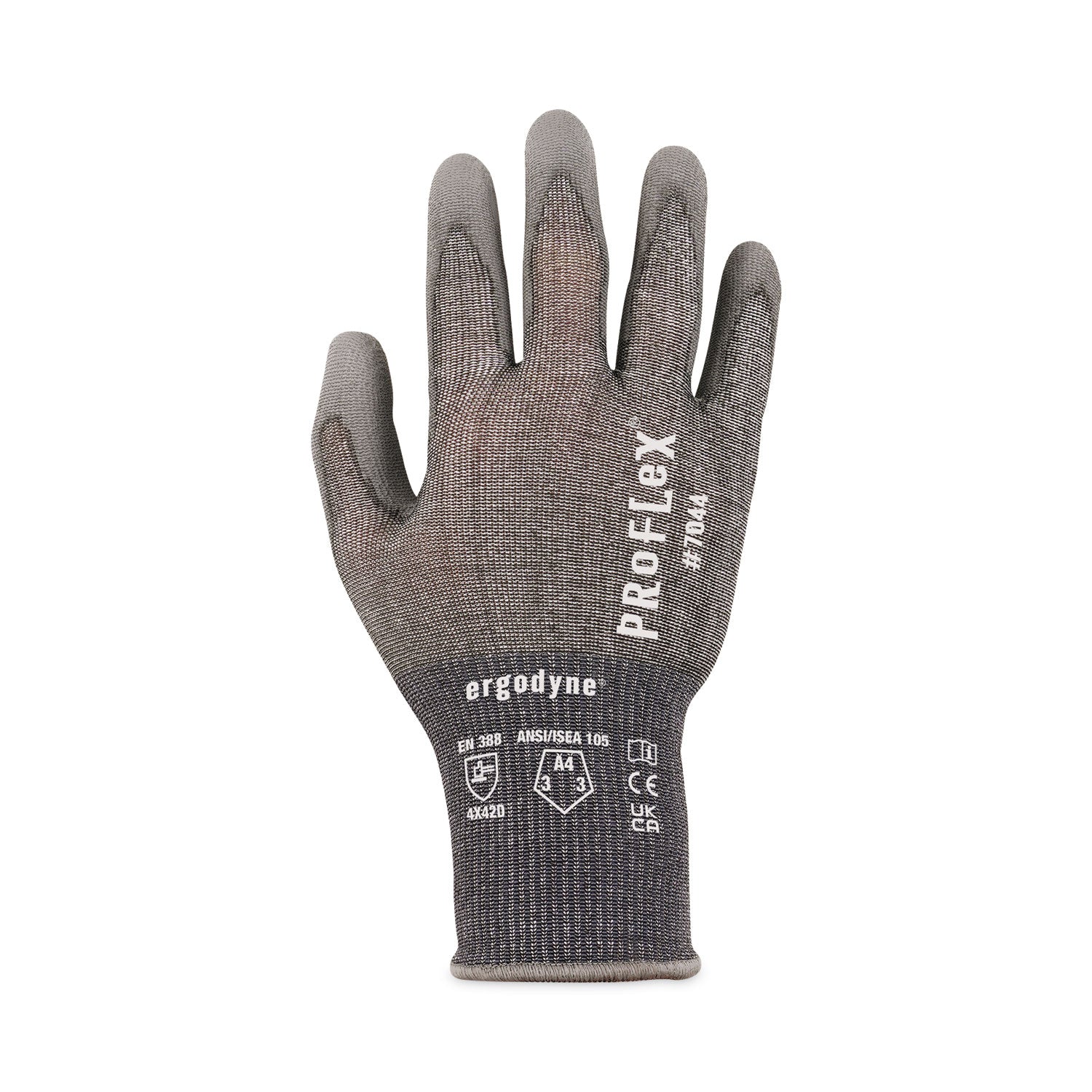 Ergodyne ProFlex 7044 PU-Coated Cut-Resistant Gloves, Large, Gray, HPPE/Polyester, Polyurethane Palm, Touchscreen Capable, ANSI A4 Cut Level, 18-Gauge, 2 Pairs per Pack
